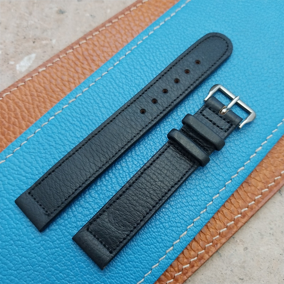 Vintage 5/8" Black Leather nos Unused 1950s Watch Strap