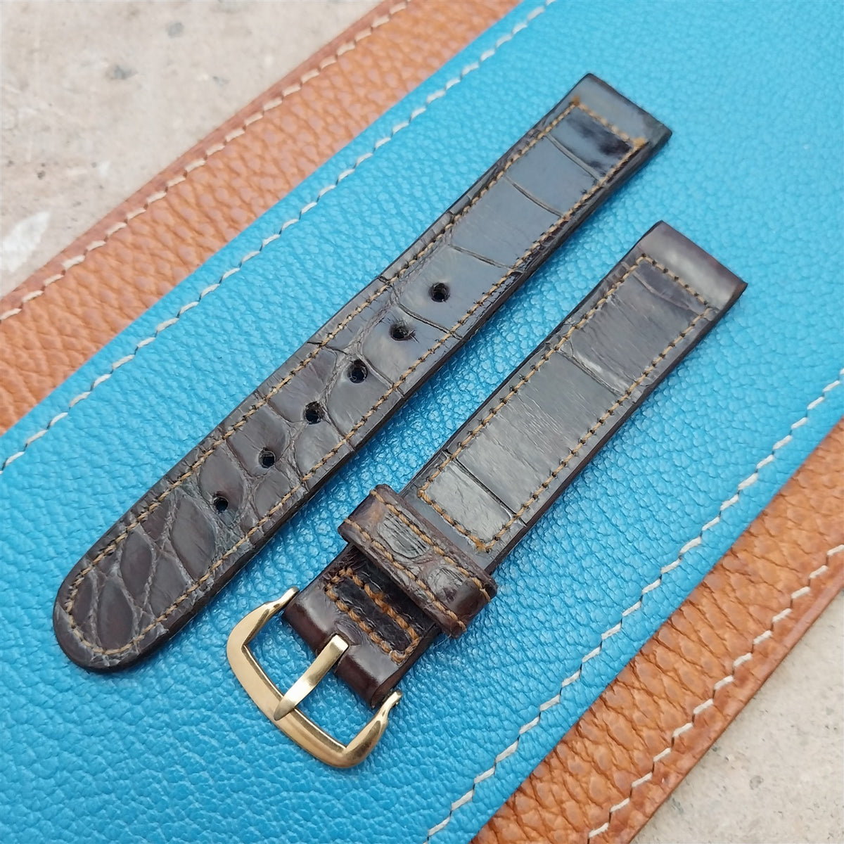 15.3mm 1940s-1950s NOS Vintage Brown Alligator Watch Strap