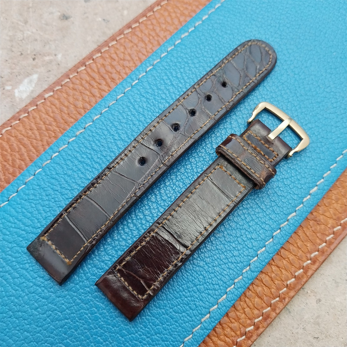 15.3mm 1940s-1950s NOS Vintage Brown Alligator Watch Strap