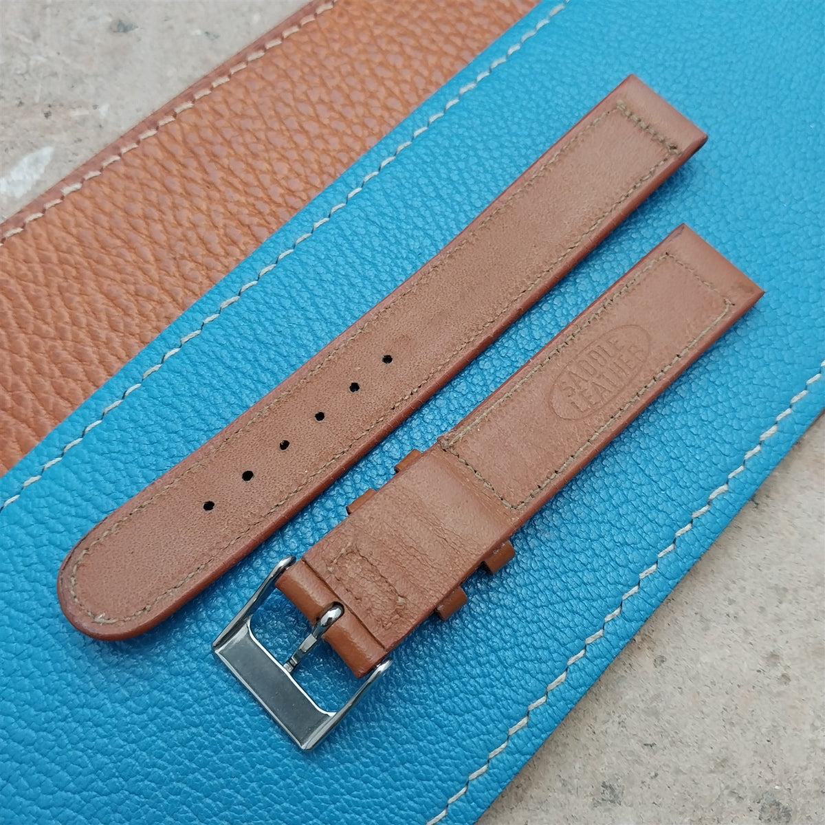 Vintage 5/8" Brown Saddle Leather nos Unused 1950s Watch Strap