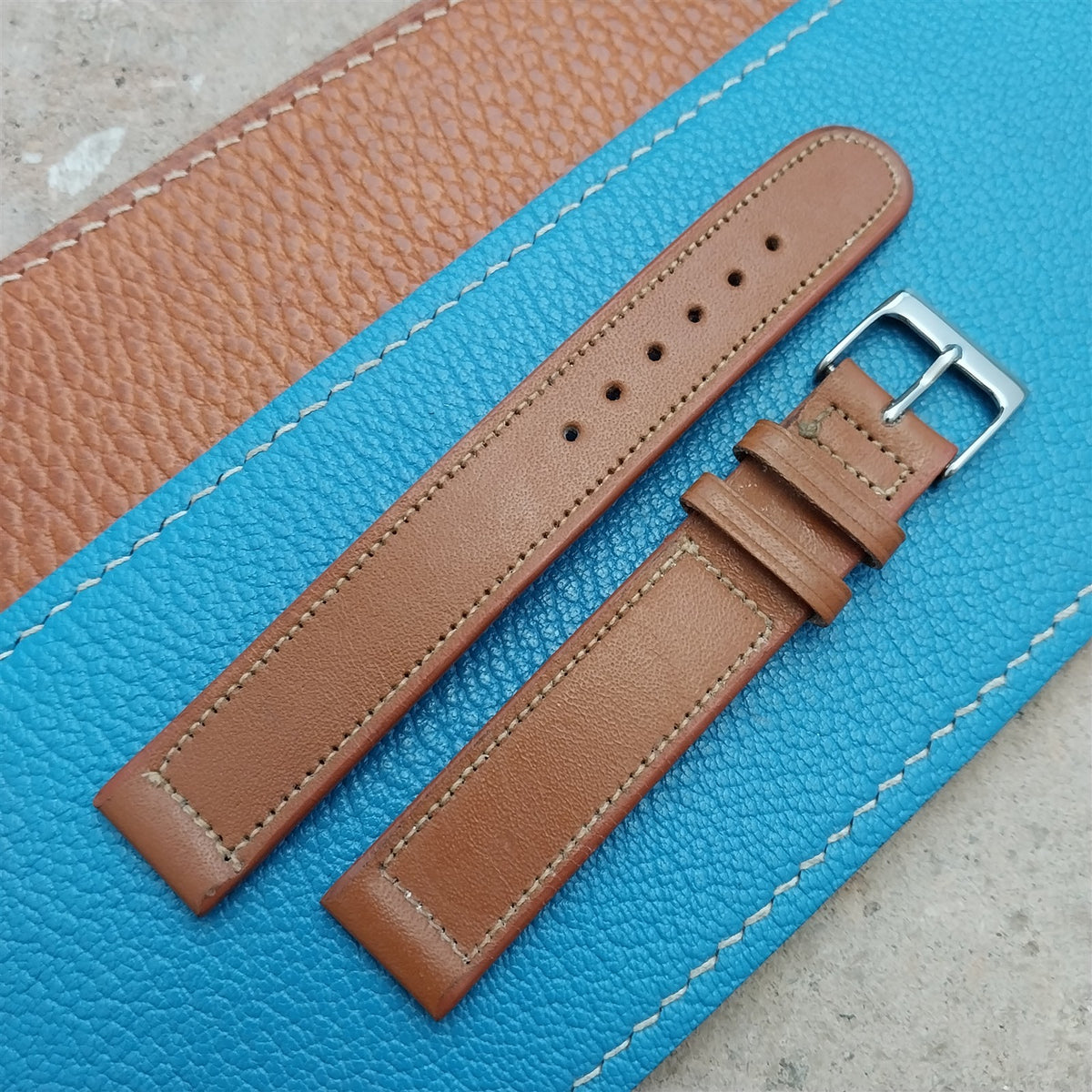 Vintage 5/8" Brown Saddle Leather nos Unused 1950s Watch Strap