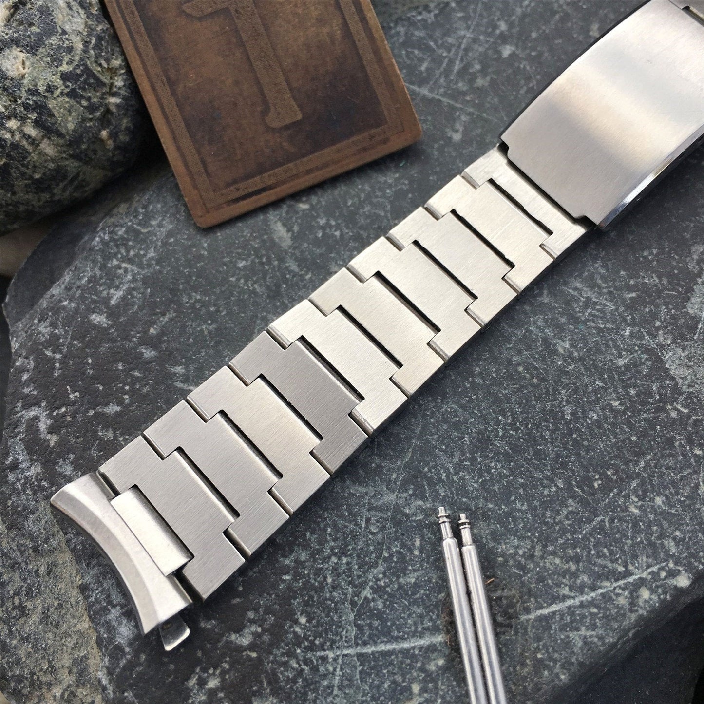 17mm Stainless Steel Solid Link nos 1970s Lenox Vintage Watch Band