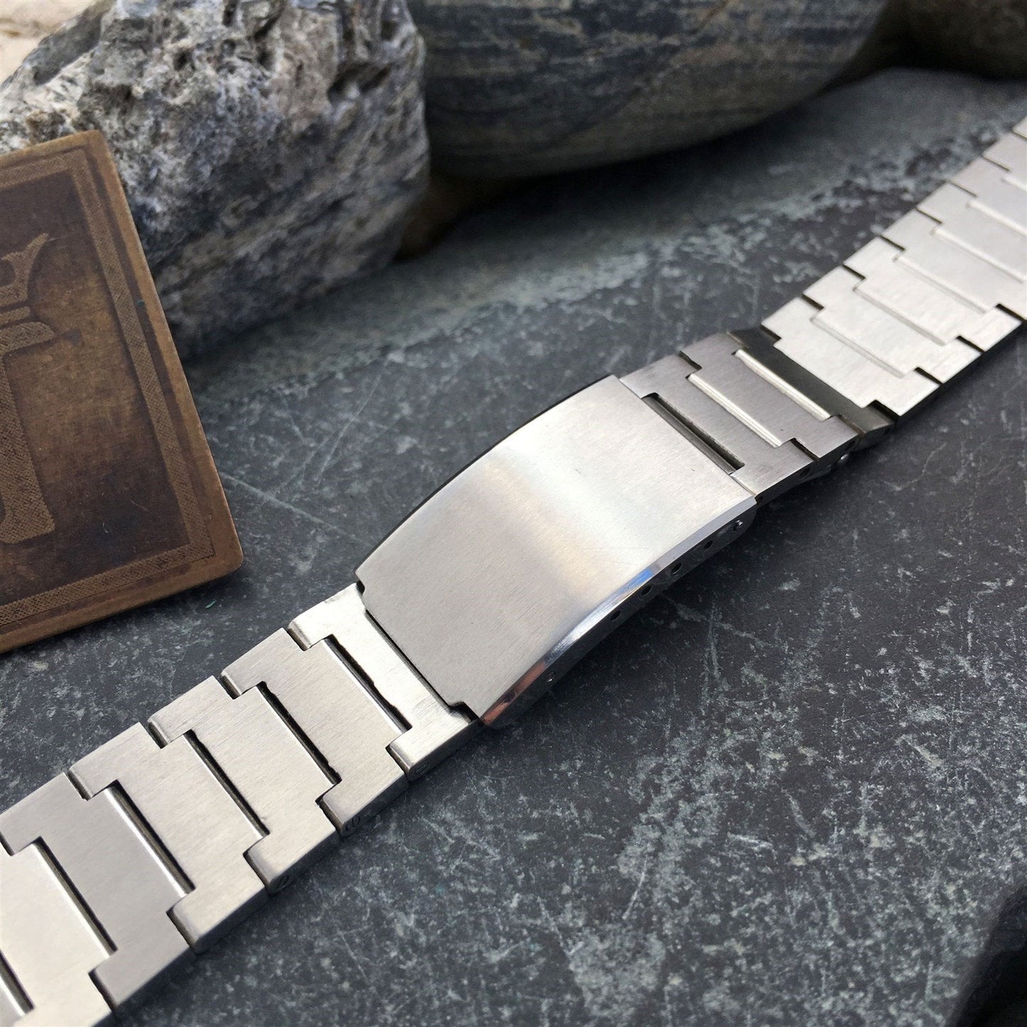 17mm Stainless Steel Solid Link nos 1970s Lenox Vintage Watch Band