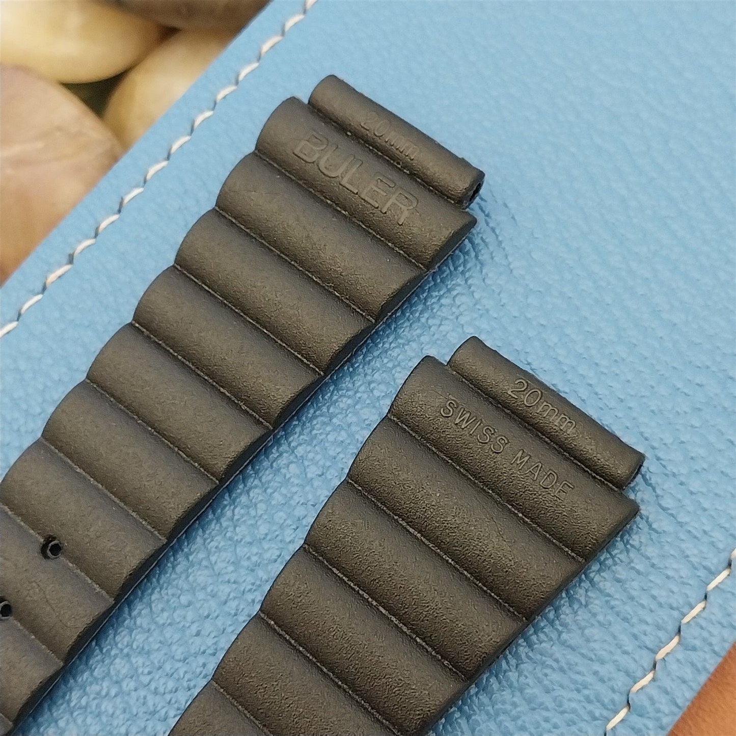 20mm Flared Divers Swiss Buler Black Synthetic Unused 1970s Vintage Watch Band