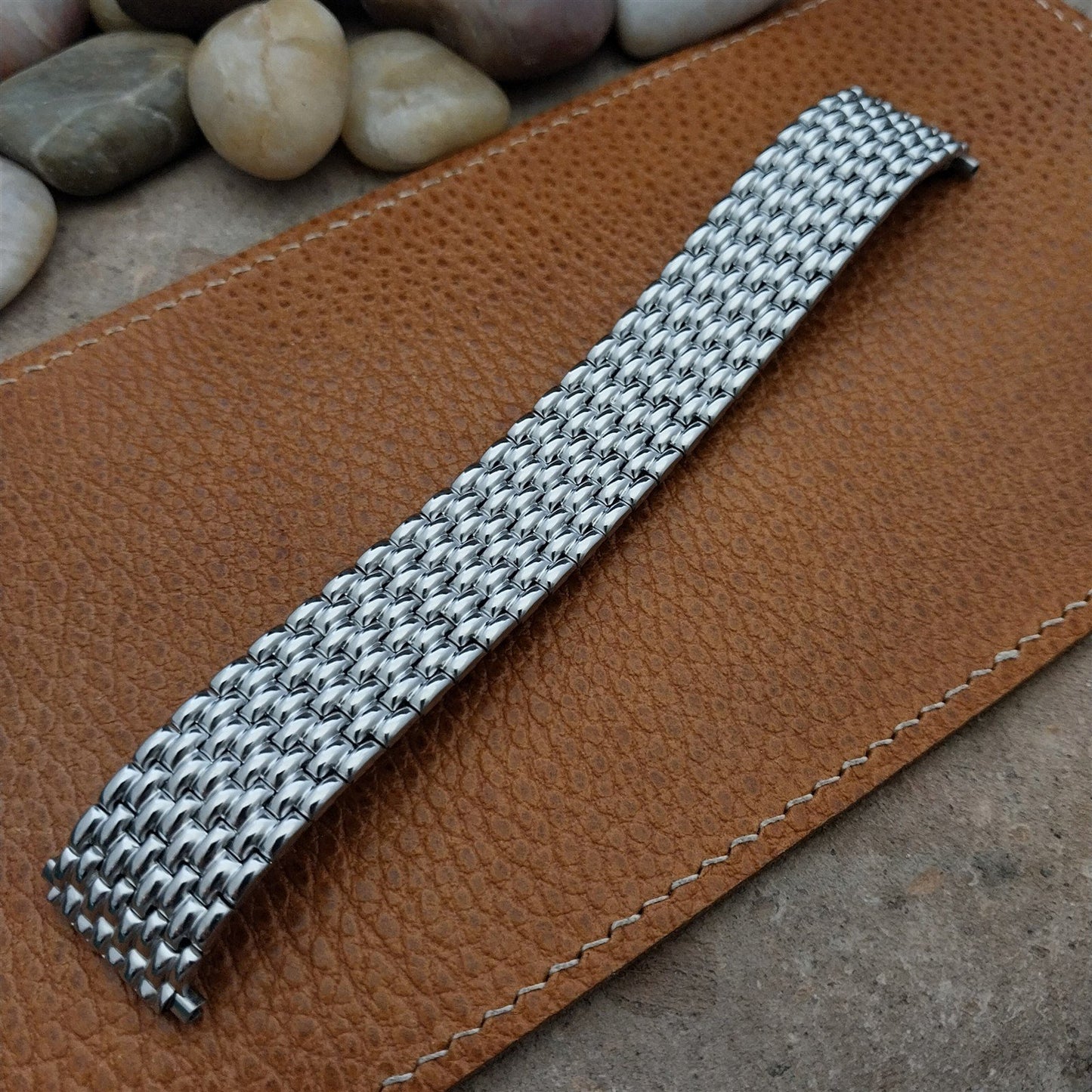 Vintage 19mm 20mm 22mm Rice Beads Wide Stainless Speidel Stretch NOS Watch Band