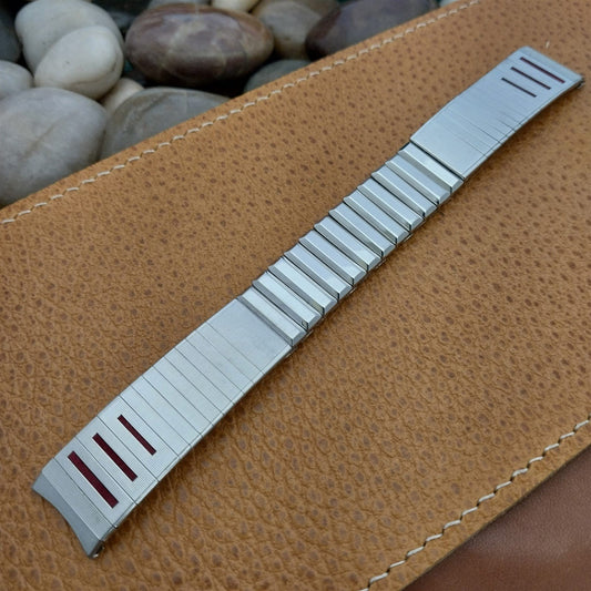 Bulova President Stainless Steel & Red Corfam nos 70s Vintage Watch Band