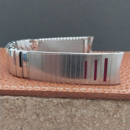 Bulova President Stainless Steel & Red Corfam nos 70s Vintage Watch Band