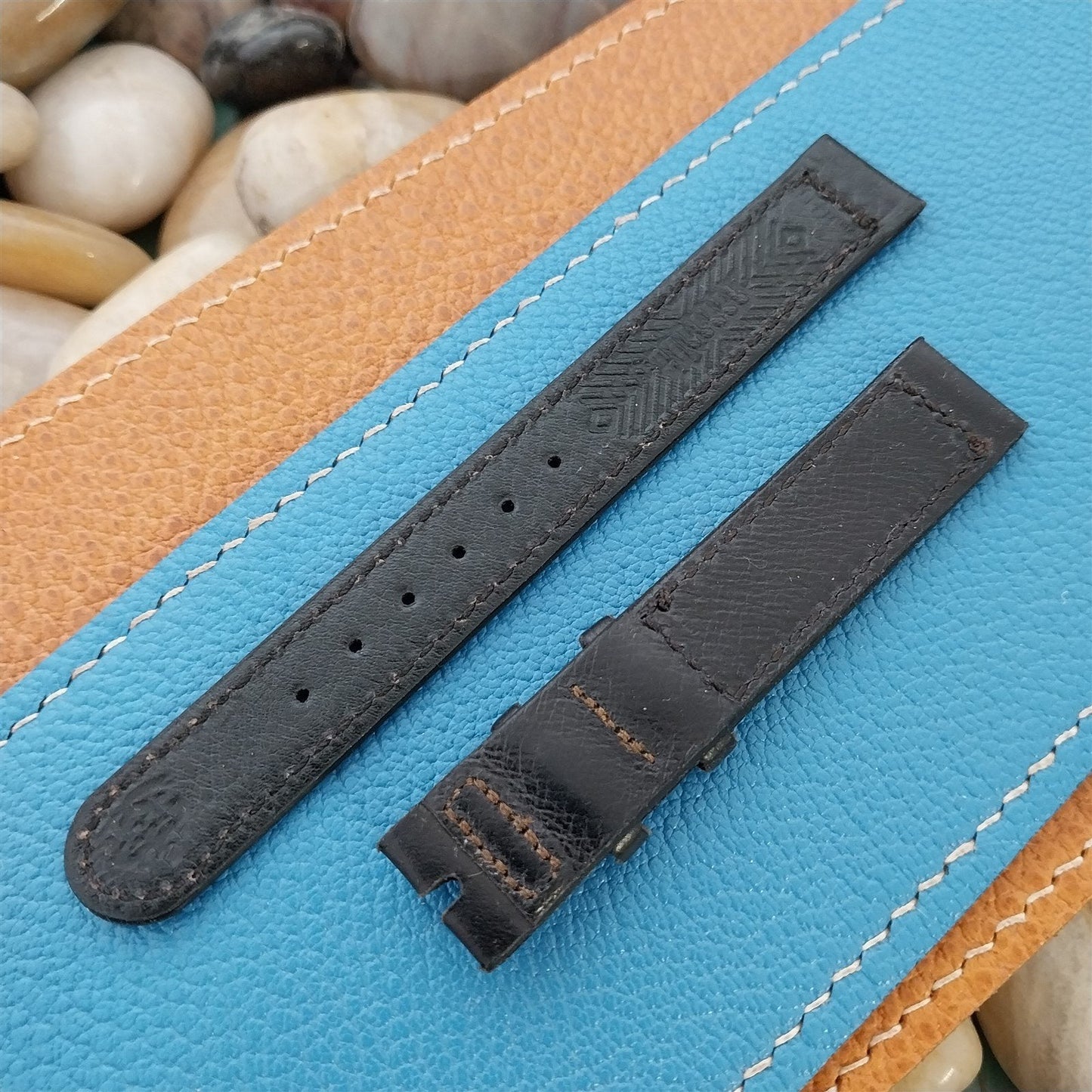 Vintage 9/16" 14mm Hamilton Black Leather Two-Piece Unused Classic Watch Band