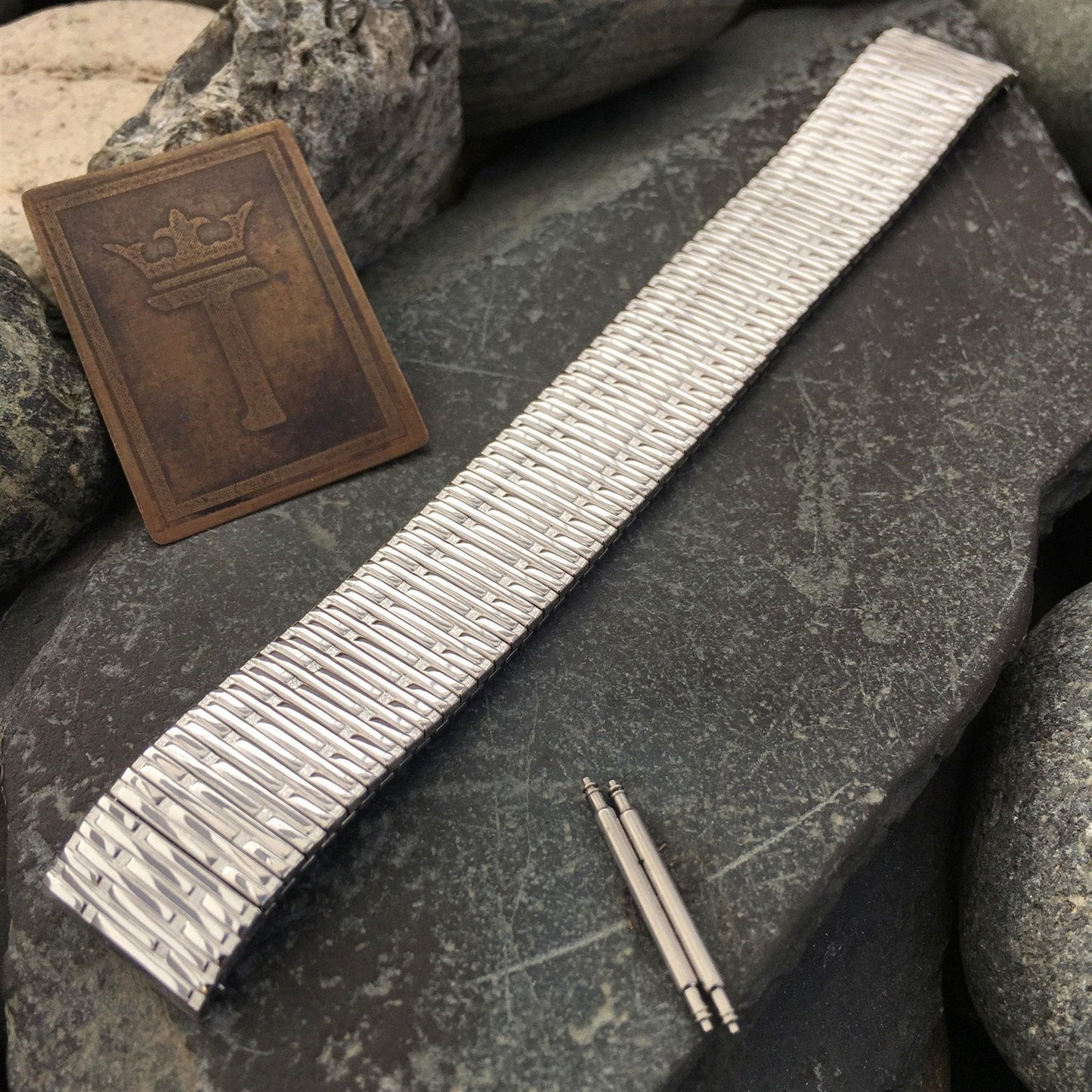 17.2mm 10K White Gold-Filled Speidel USA Thinline nos 1970s Vintage Watch Band