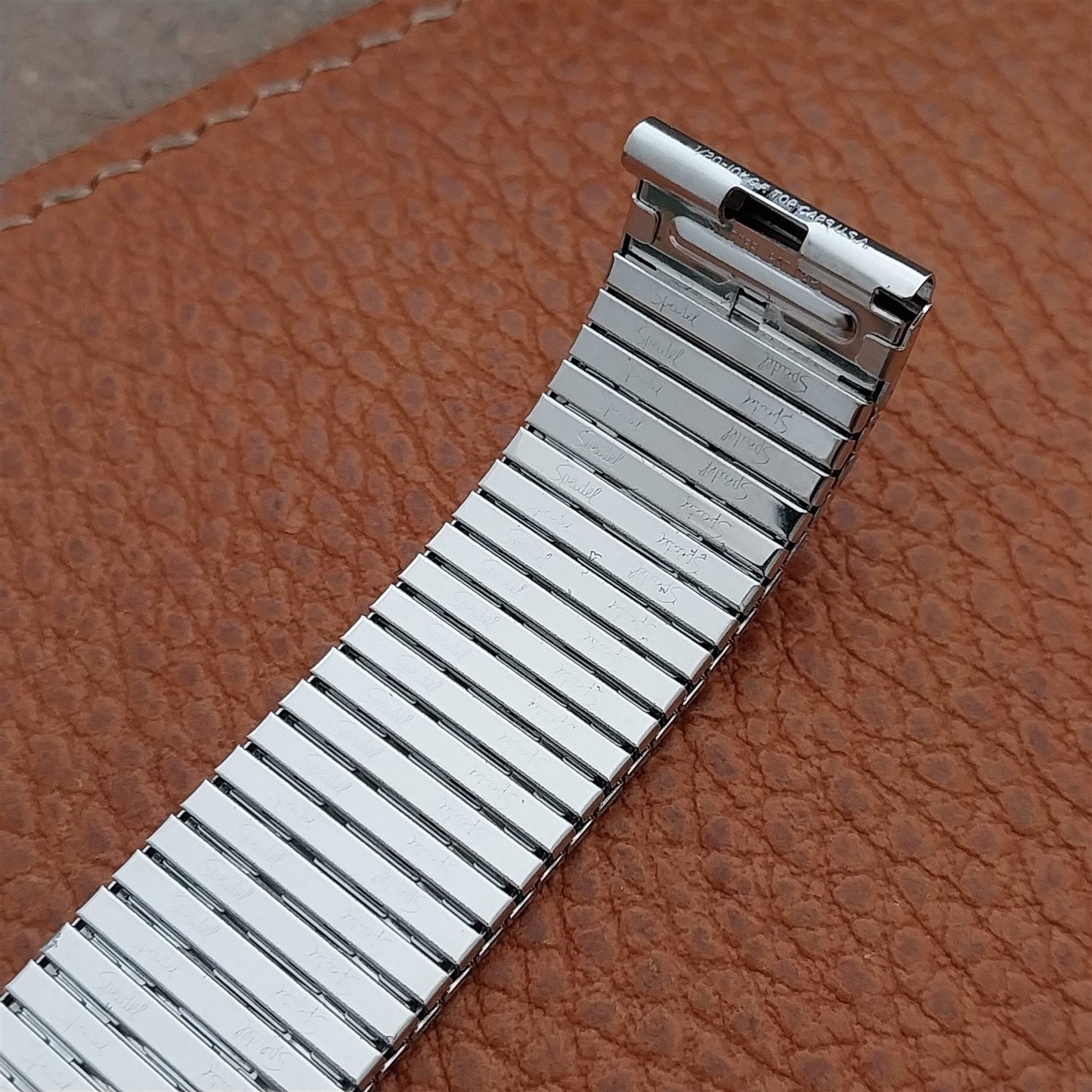Vintage 17.2mm White Gold-Fill Speidel Thinline Classic Stretch 1970s Watch Band