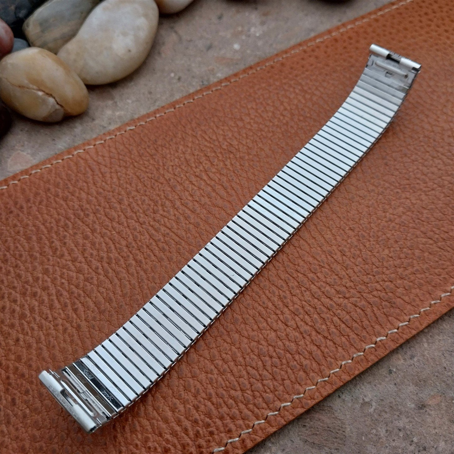 Vintage 17.2mm White Gold-Fill Speidel Thinline Classic Stretch 1970s Watch Band