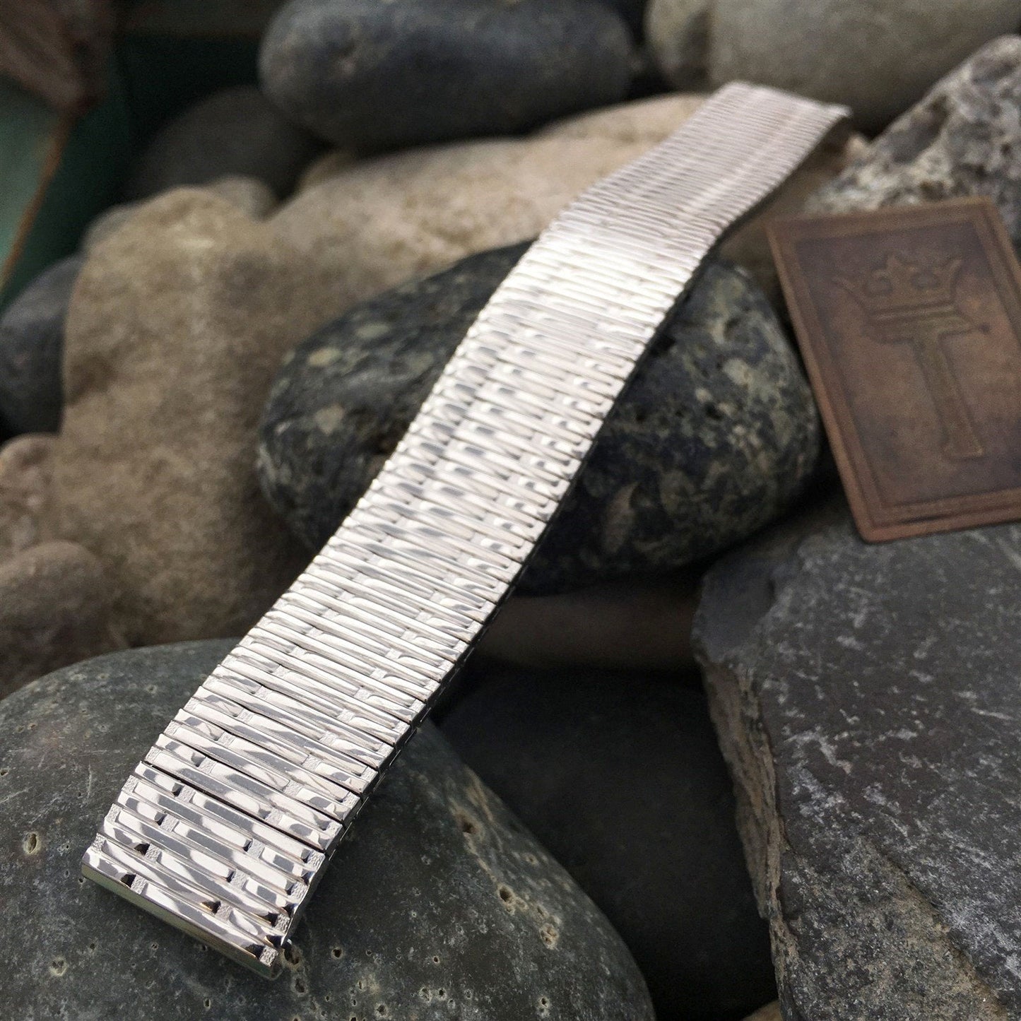 17.2mm 10K White Gold-Filled Speidel USA Thinline nos 1970s Vintage Watch Band