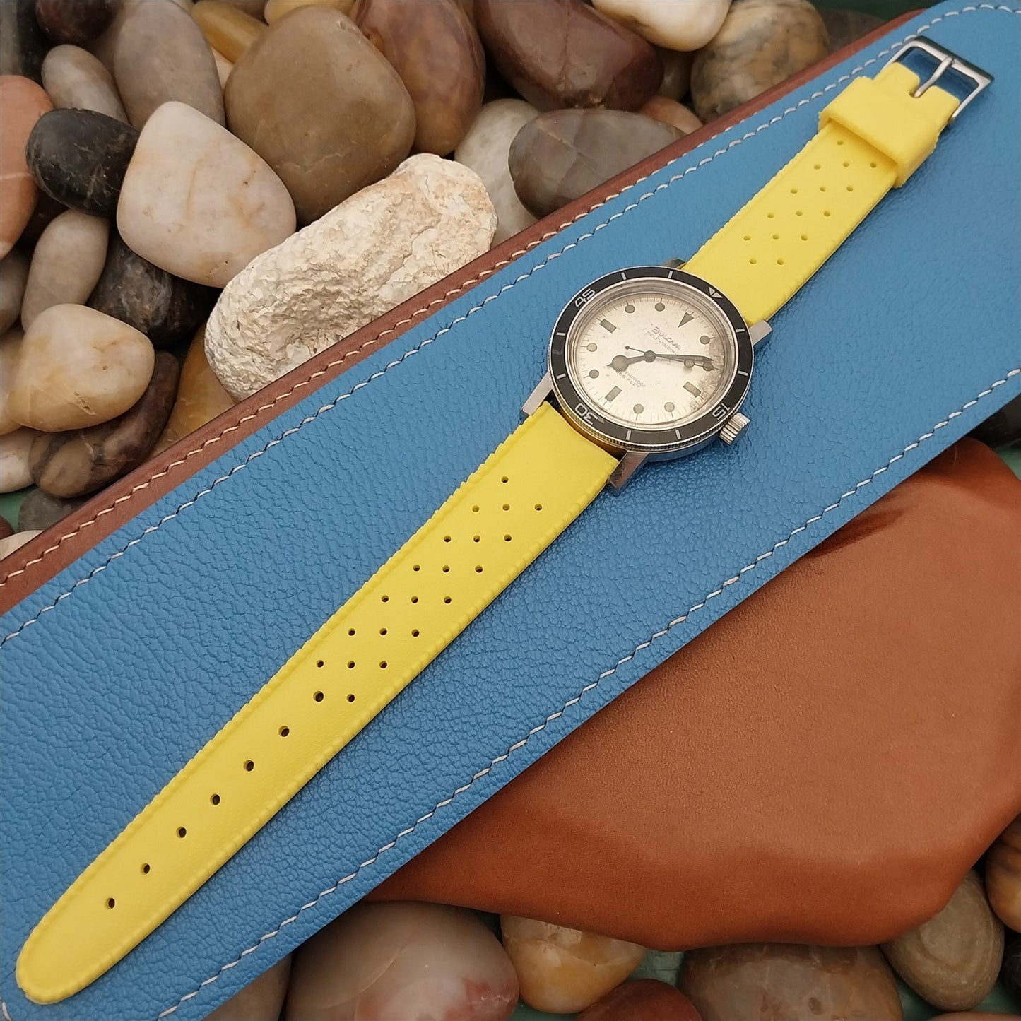 Vintage 18mm Swiss SUB Diver Yellow Tropical Skindiver Unused 1960s Watch Band