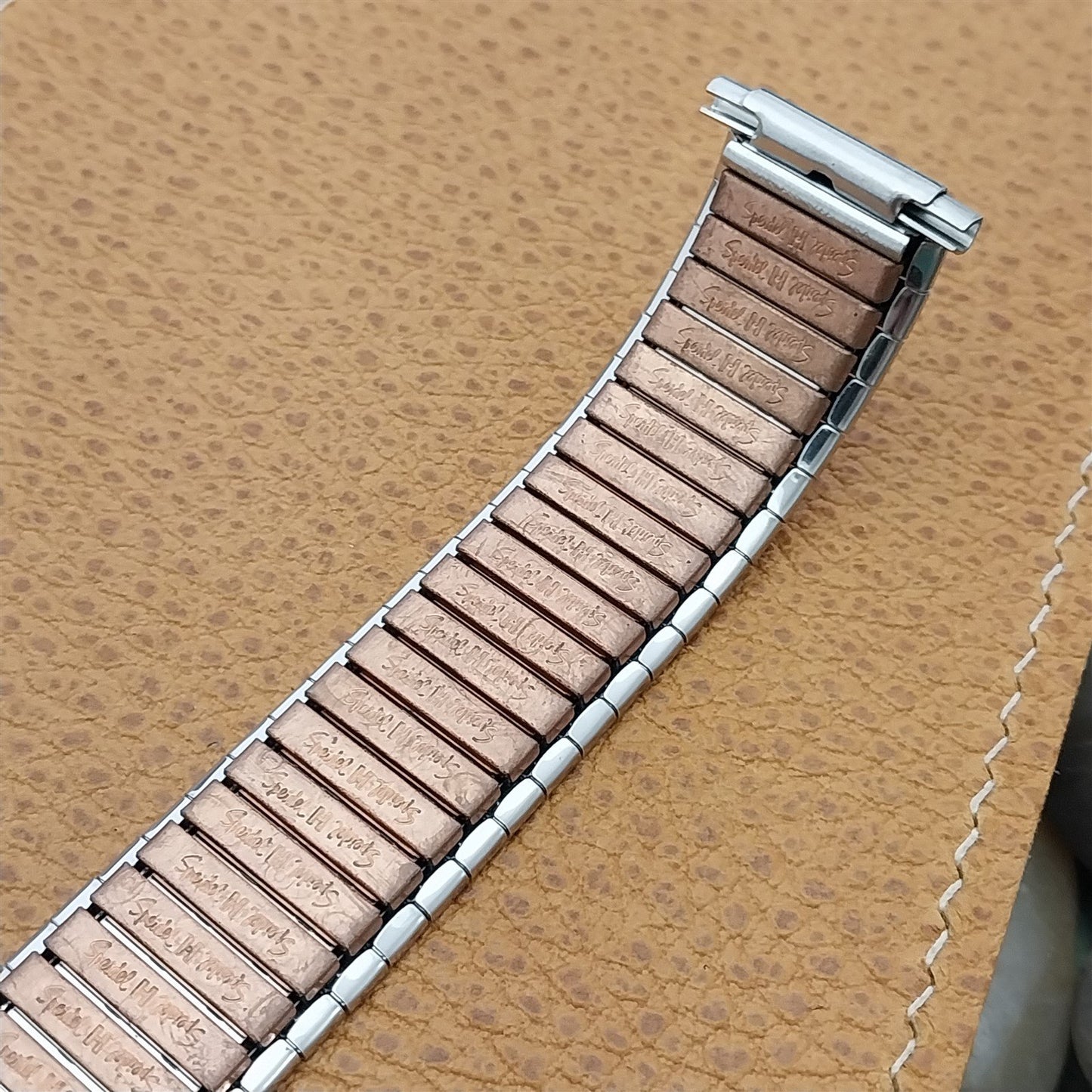 1970s USA Made Wide Stainless Steel Copper Back Speidel Vintage Watch Band nos