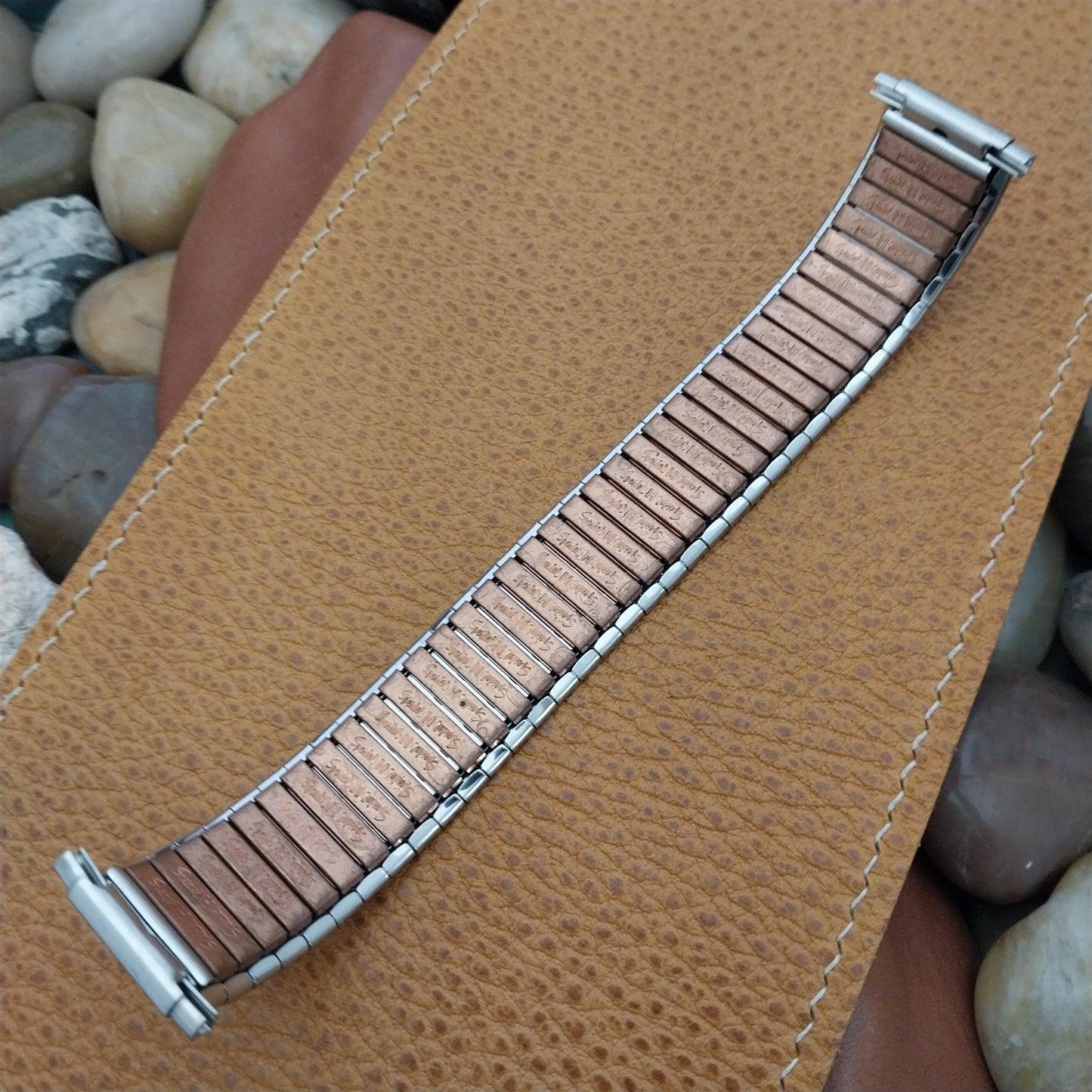 1970s USA Made Wide Stainless Steel Copper Back Speidel Vintage Watch Band nos