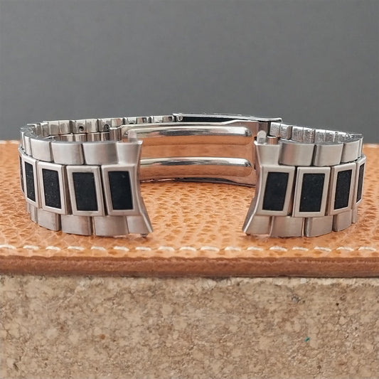 Vintage 17mm Stainless Steel & Corfam Bullet Link Baldwin nos Classic Watch Band