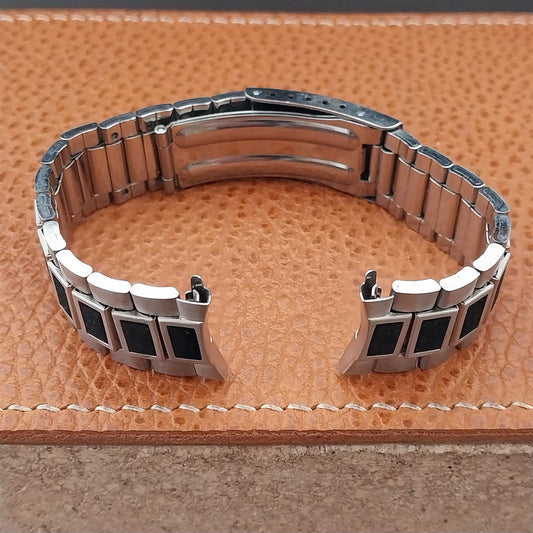 Vintage 17mm Stainless Steel & Corfam Bullet Link Baldwin nos Classic Watch Band