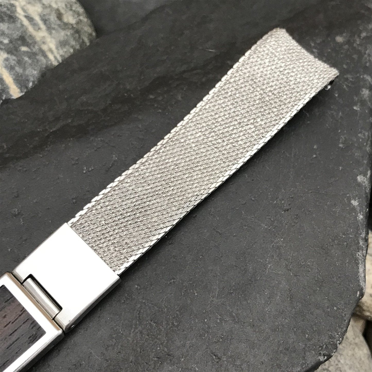 17.2mm Stainless Steel Mesh&Ebony Wood Kreisler Unused 1960s Vintage Watch Band