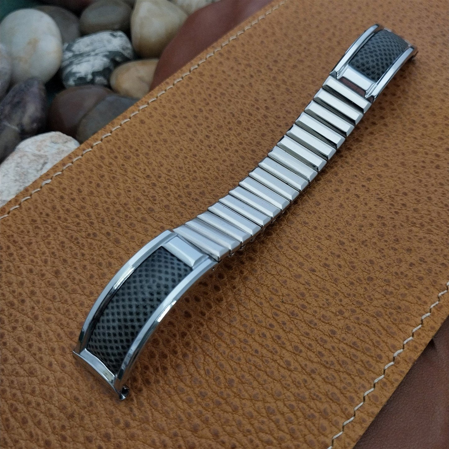 5/8" Bretton Classic Stainless Steel & Lizard Unused 1950s Vintage Watch Band