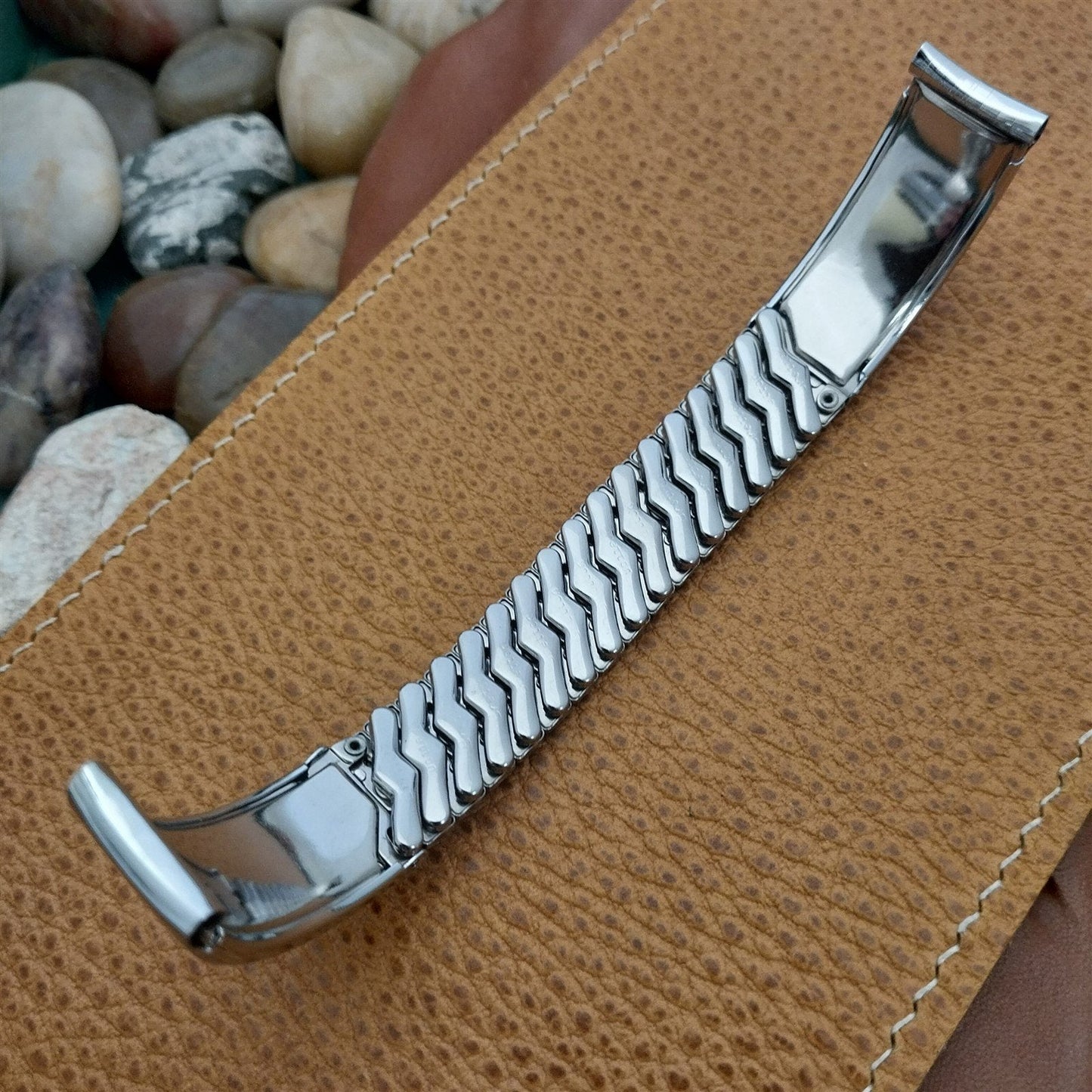 5/8" Bretton Classic Stainless Steel & Lizard Unused 1950s Vintage Watch Band