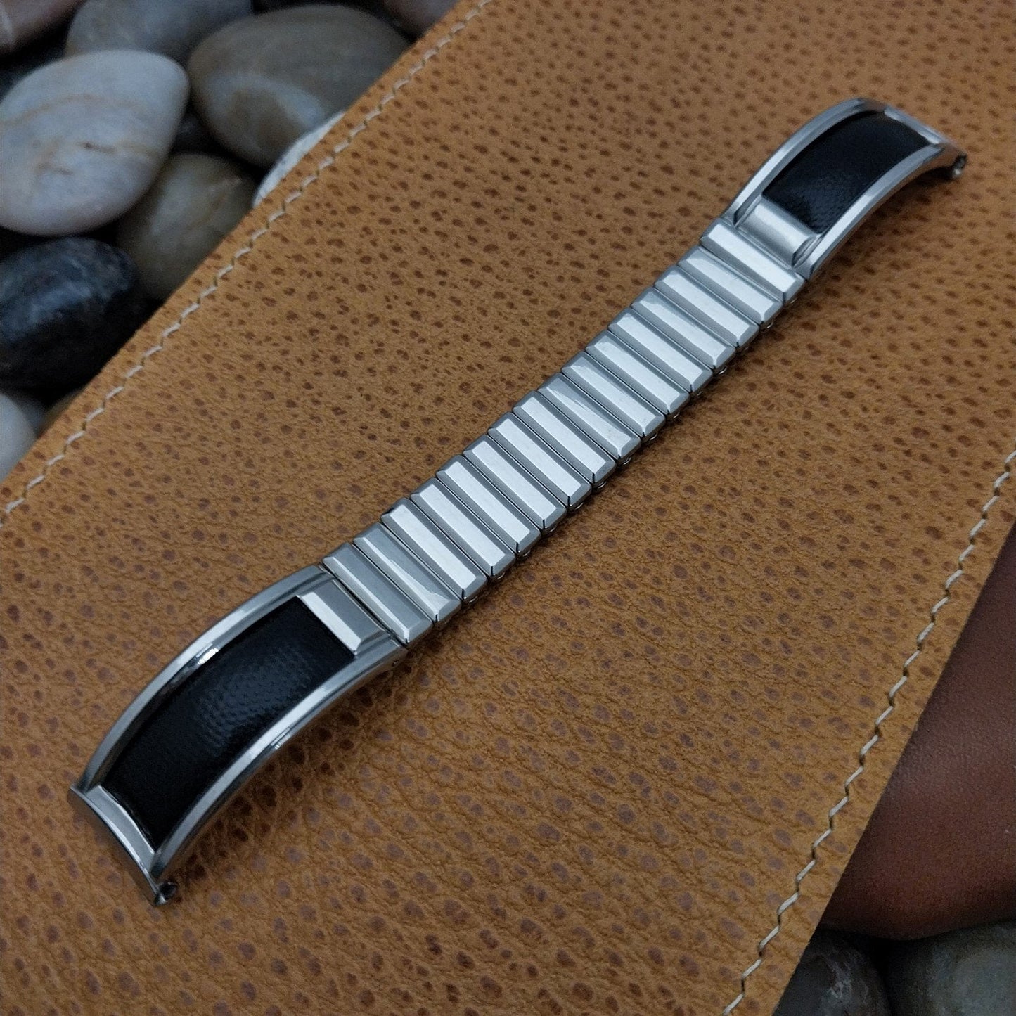 Vintage 5/8" Stainless Steel & Leather Bretton Classic 1950s Unused Watch Band