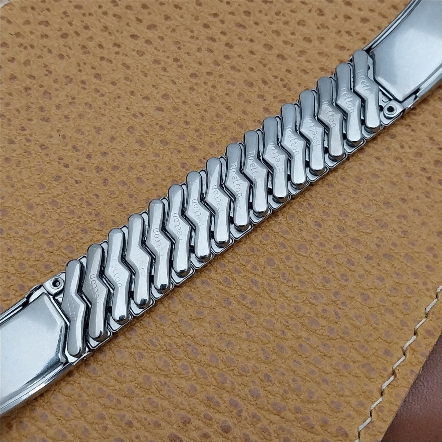 Vintage 5/8" Stainless Steel & Leather Bretton Classic 1950s Unused Watch Band