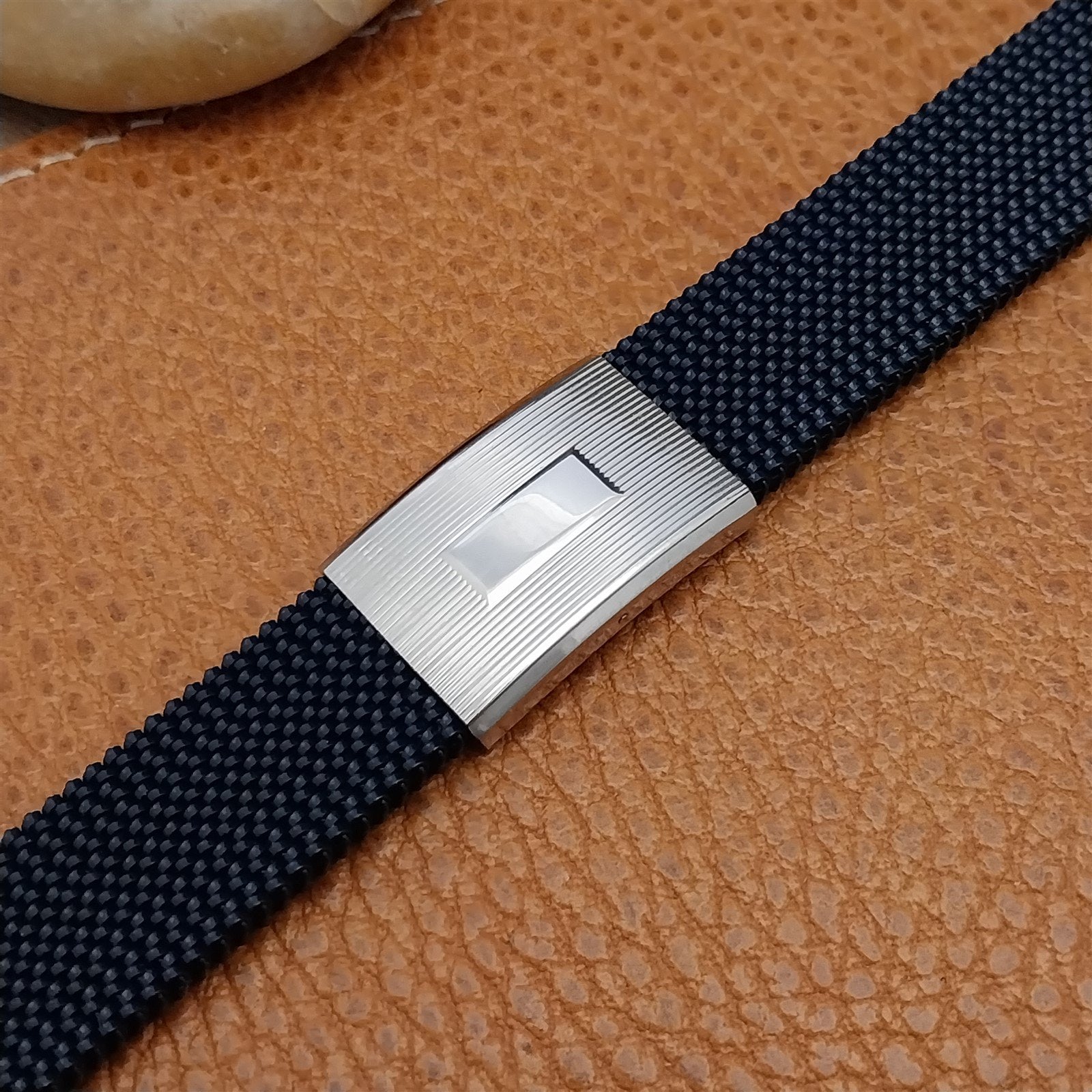 Vintage 18mm 19mm Evinger Blue & Stainless Steel Stretch Mesh Unused Watch Band