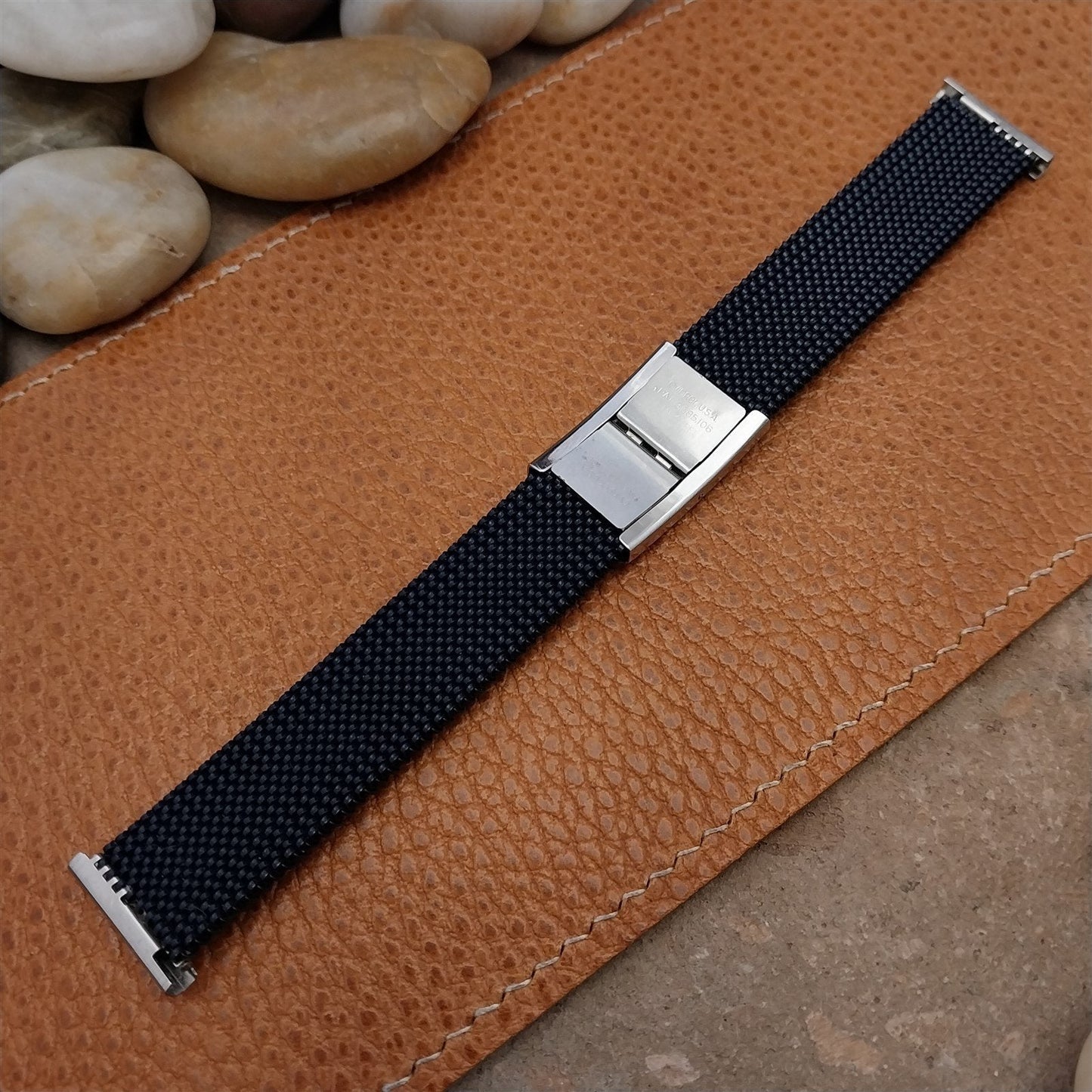 Vintage 18mm 19mm Evinger Blue & Stainless Steel Stretch Mesh Unused Watch Band