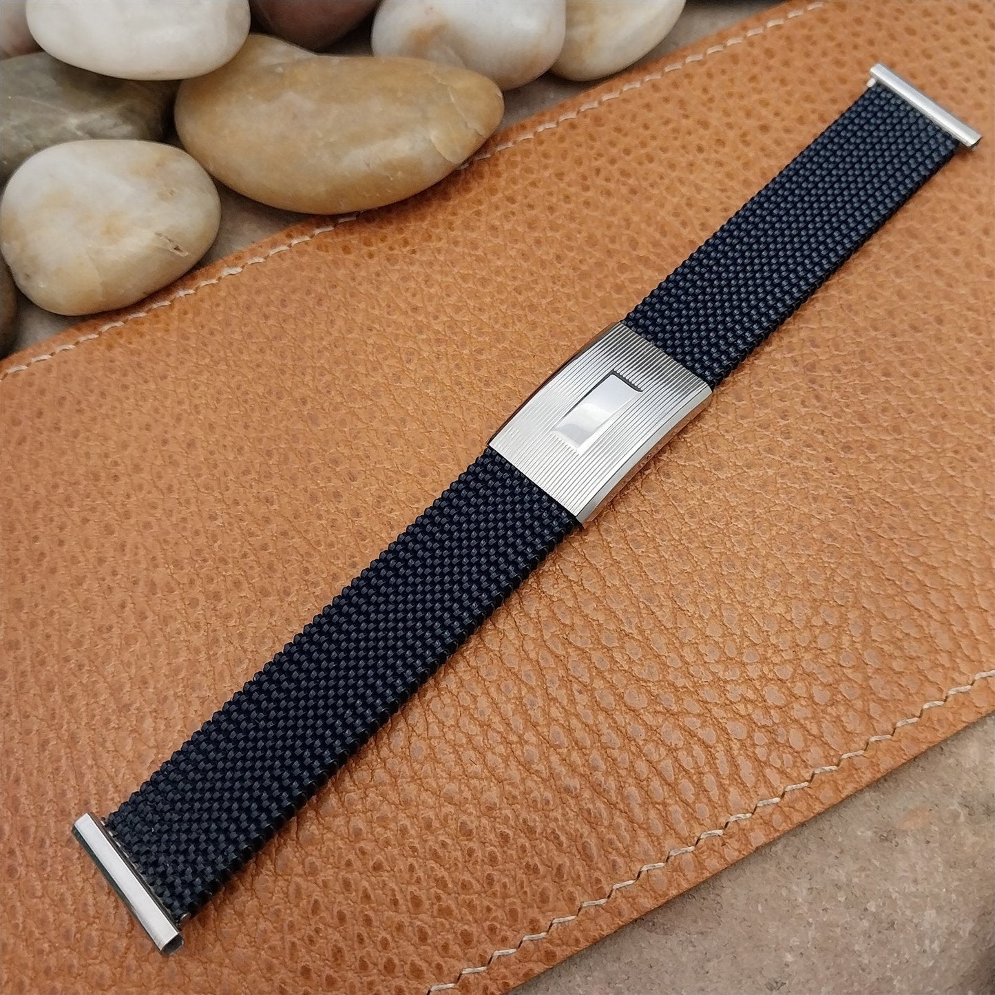 Vintage 18mm 19mm Evinger Blue & Stainless Steel Stretch Mesh Unused Watch Band