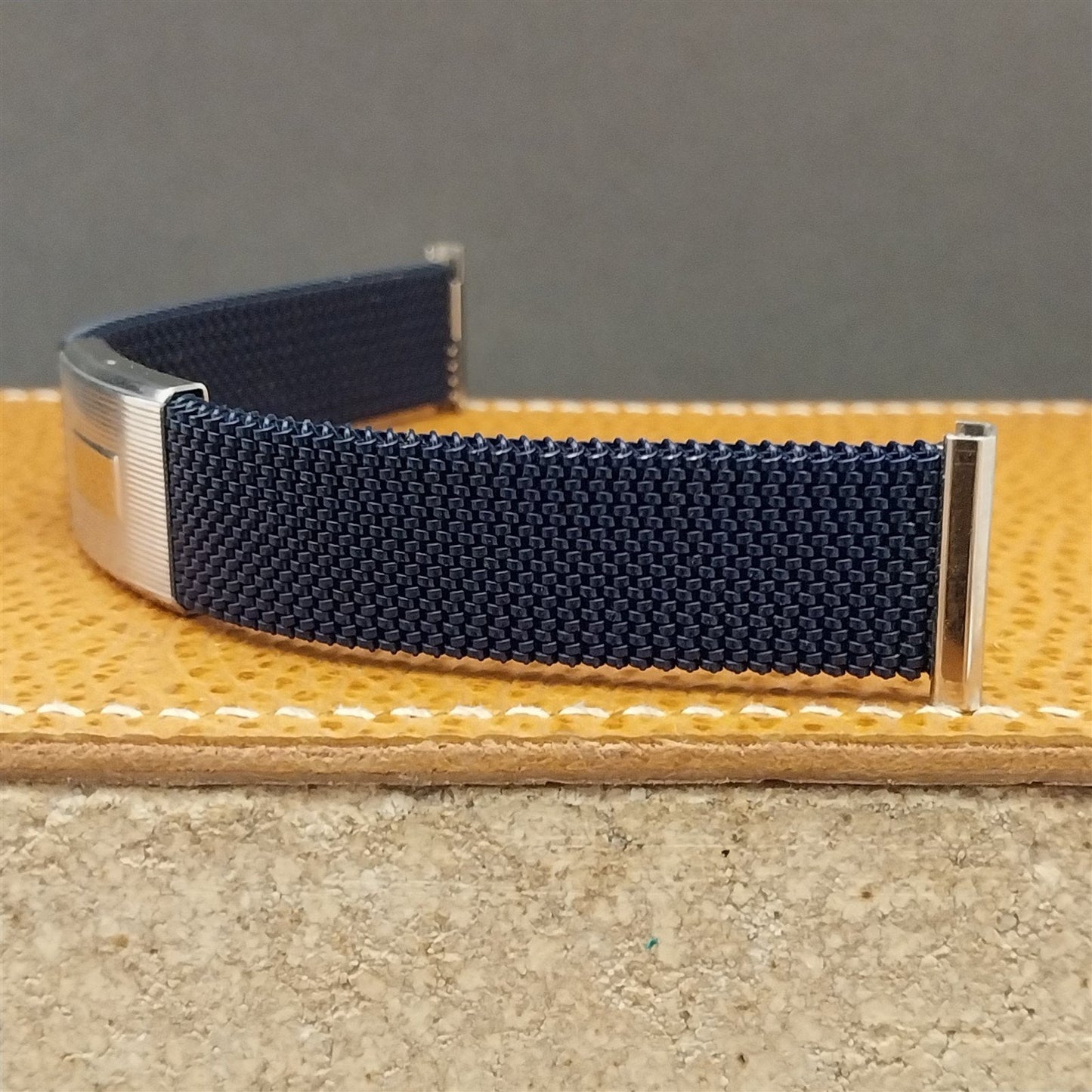 Vintage 18mm 19mm Evinger Blue & Stainless Steel Stretch Mesh Unused Watch Band