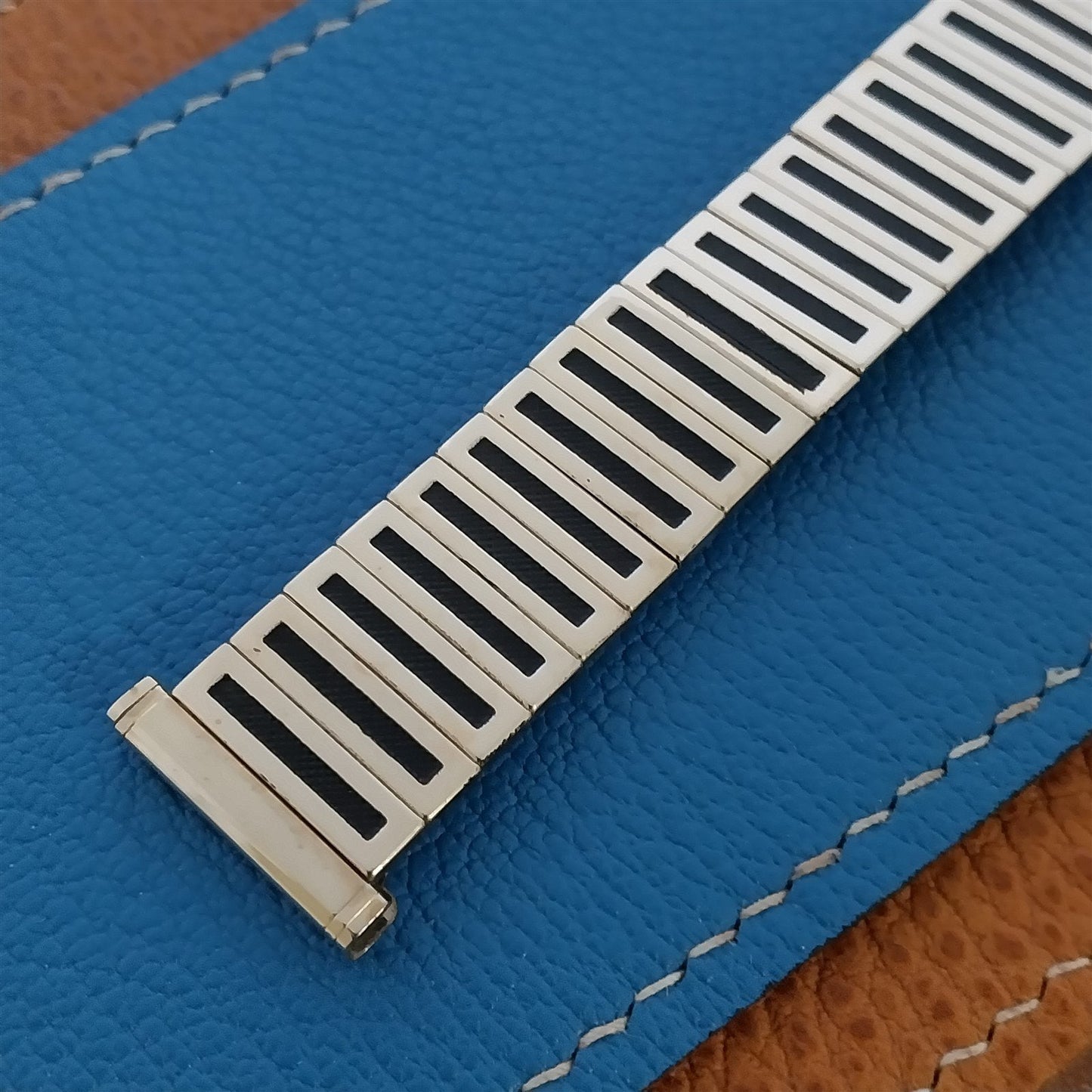 Vintage 1960s 10k Gold Filled & Black Enamel UniFlex Classic Stretch Watch Band