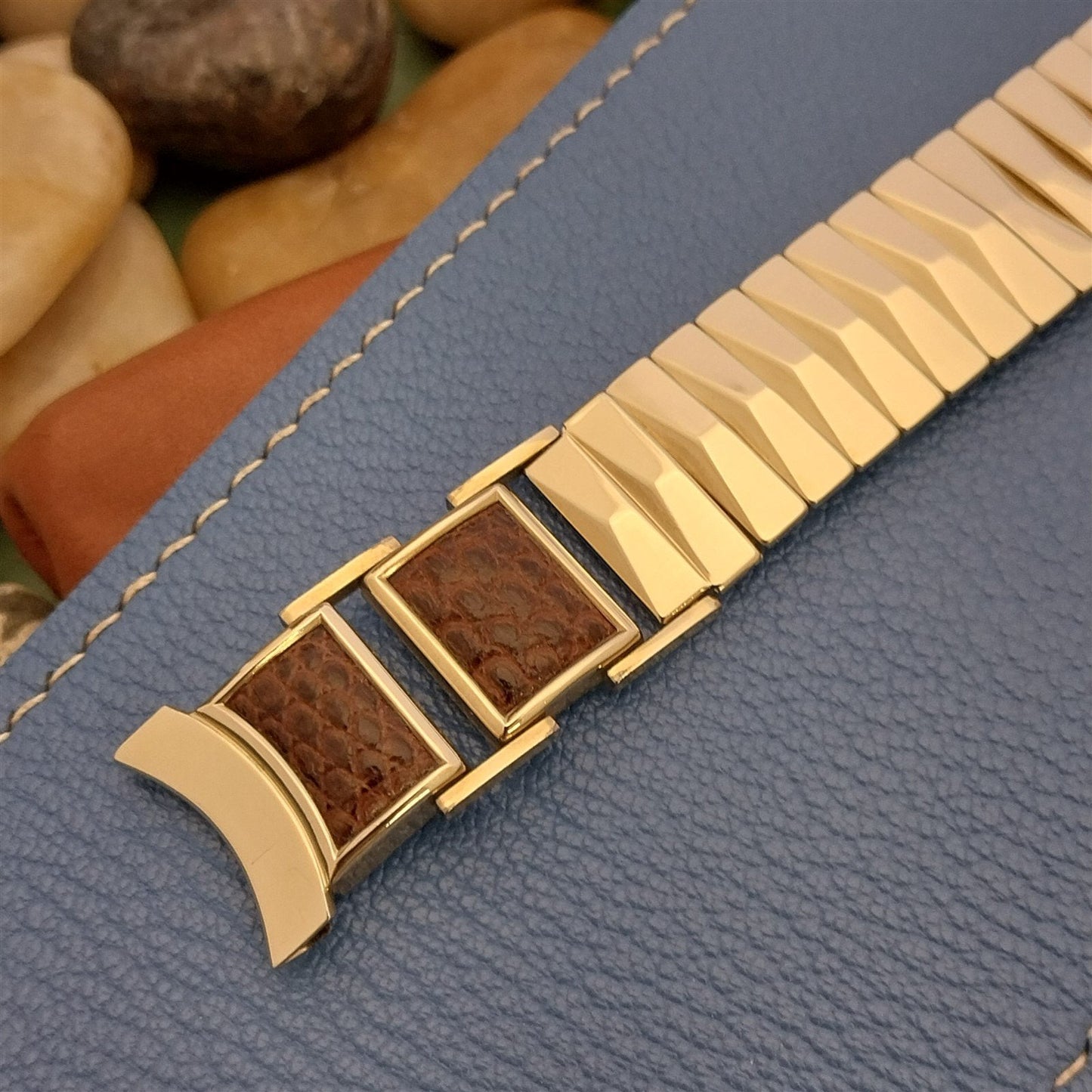 1950s Mid-Century Modern Flex-Let Gold-Filled & Lizard Unused Vintage Watch Band