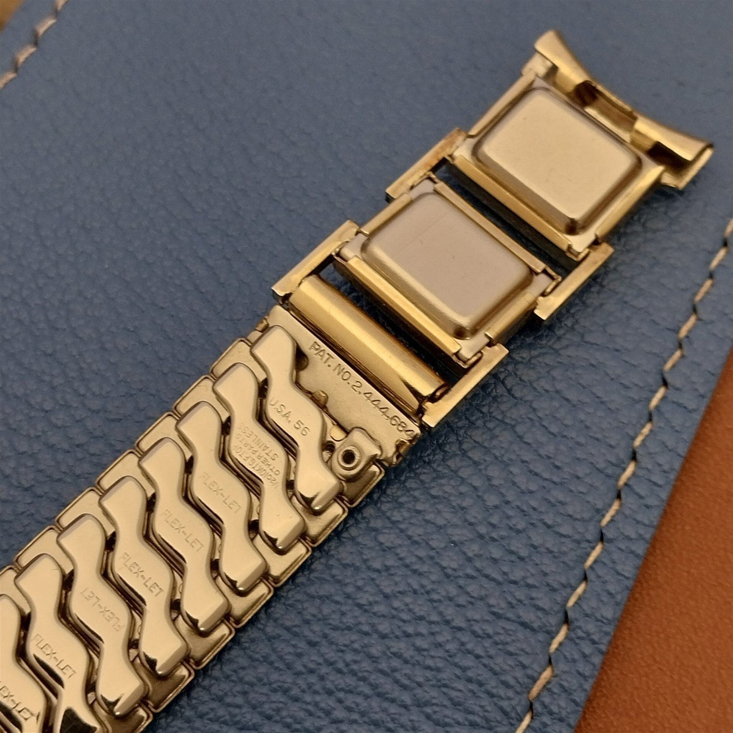 1950s Mid-Century Modern Flex-Let Gold-Filled & Lizard Unused Vintage Watch Band