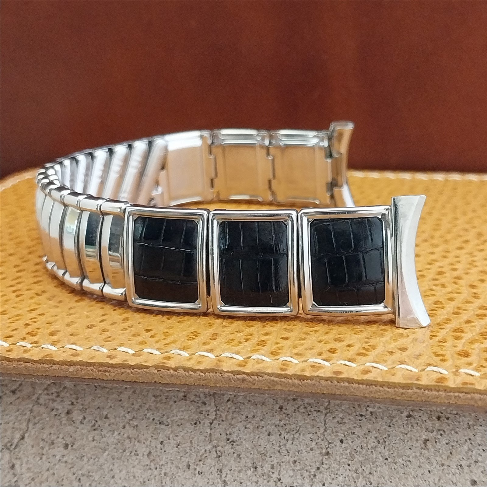 Vintage 19mm 18mm 16mm JB Champion Stainless Steel & Lizard Expansion Watch Band