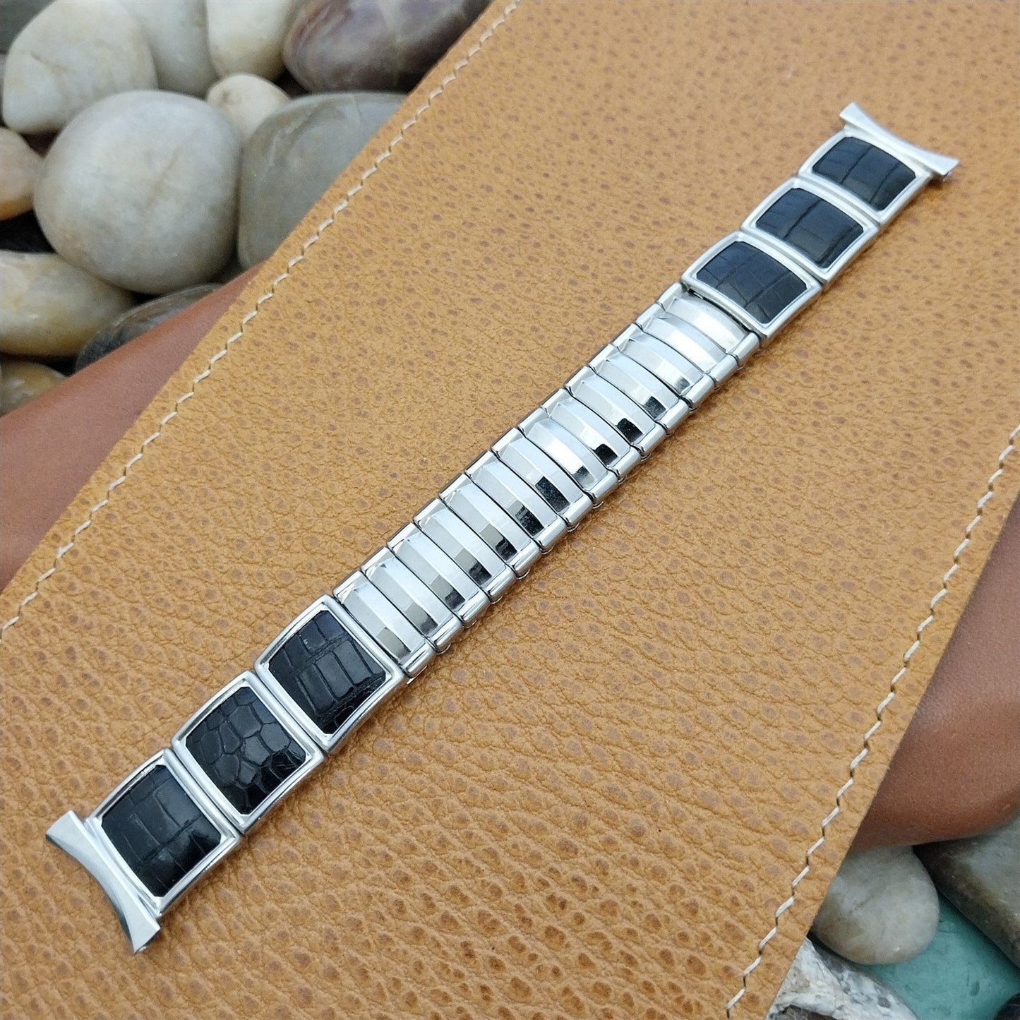 Vintage 19mm 18mm 16mm JB Champion Stainless Steel & Lizard Expansion Watch Band