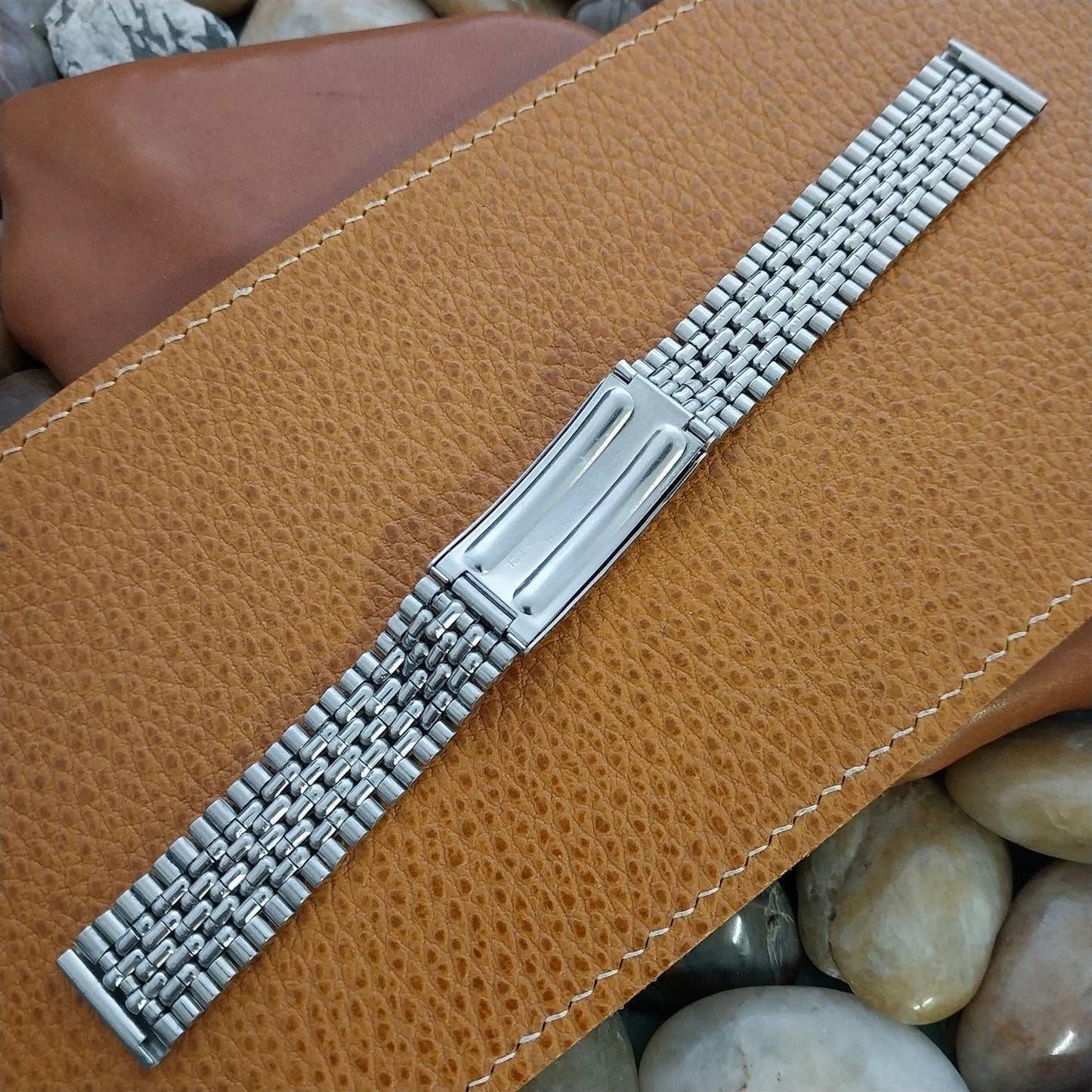 Long Beads of Rice Stainless Steel 17.2mm 1960s-1970s Unused Vintage Watch Band