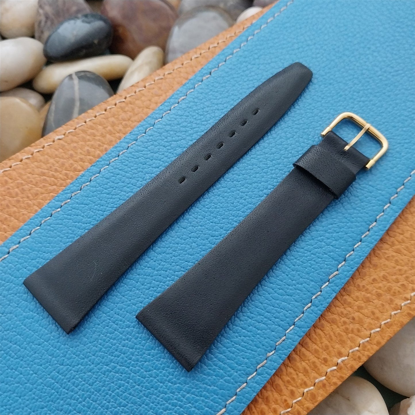 19mm Hadley Kalbe France Black Leather nos Unused Vintage Watch Band