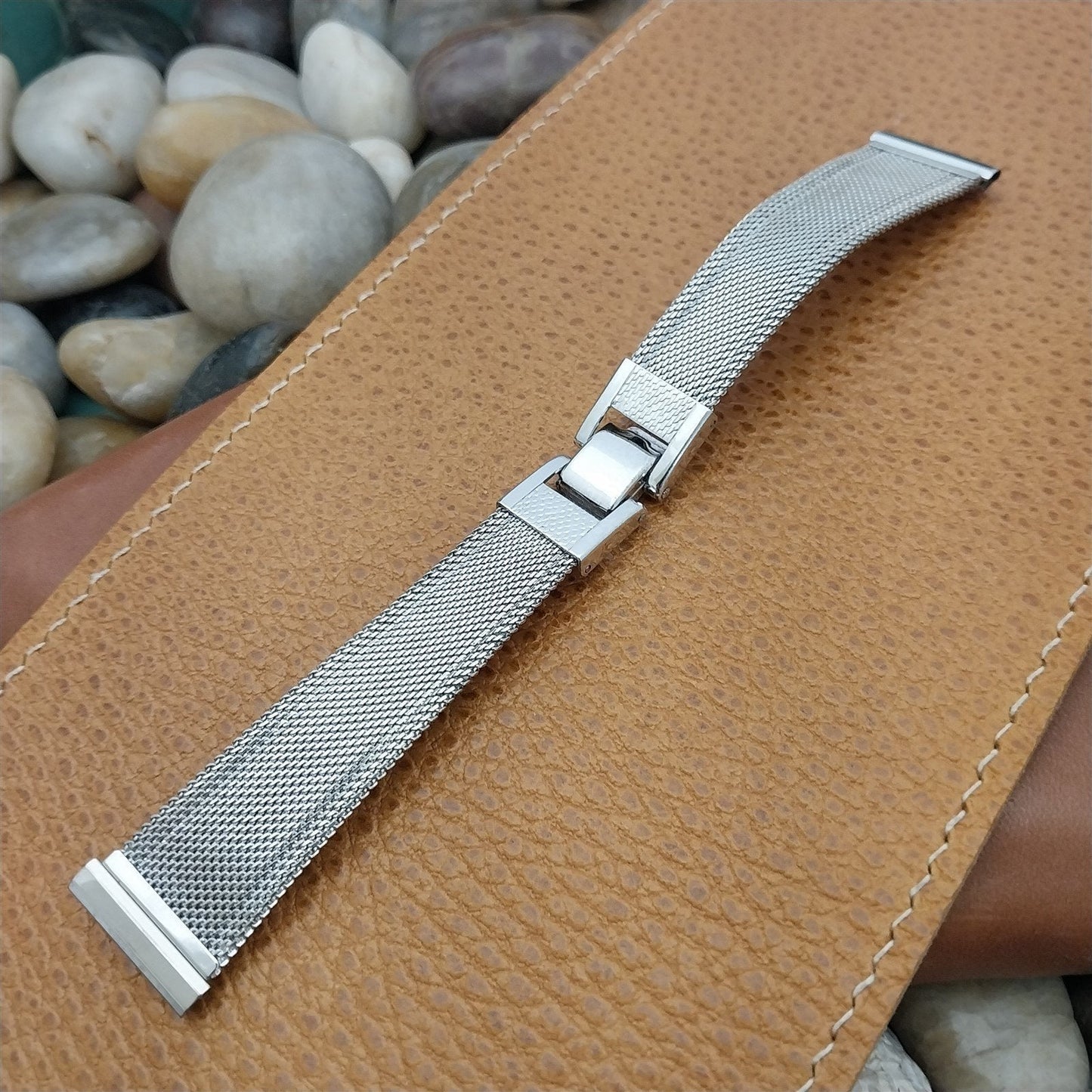 18mm 19mm 17.2mm Forstner White Gold-Filled Mesh nos 1950s Vintage Watch Band