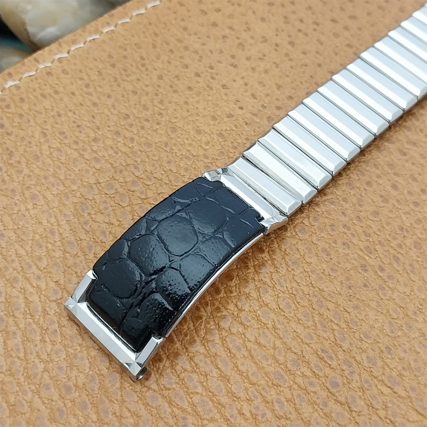 1960s Kreisler 17.2mm Stainless Steel&Alligator Grain Unused Vintage Watch Band
