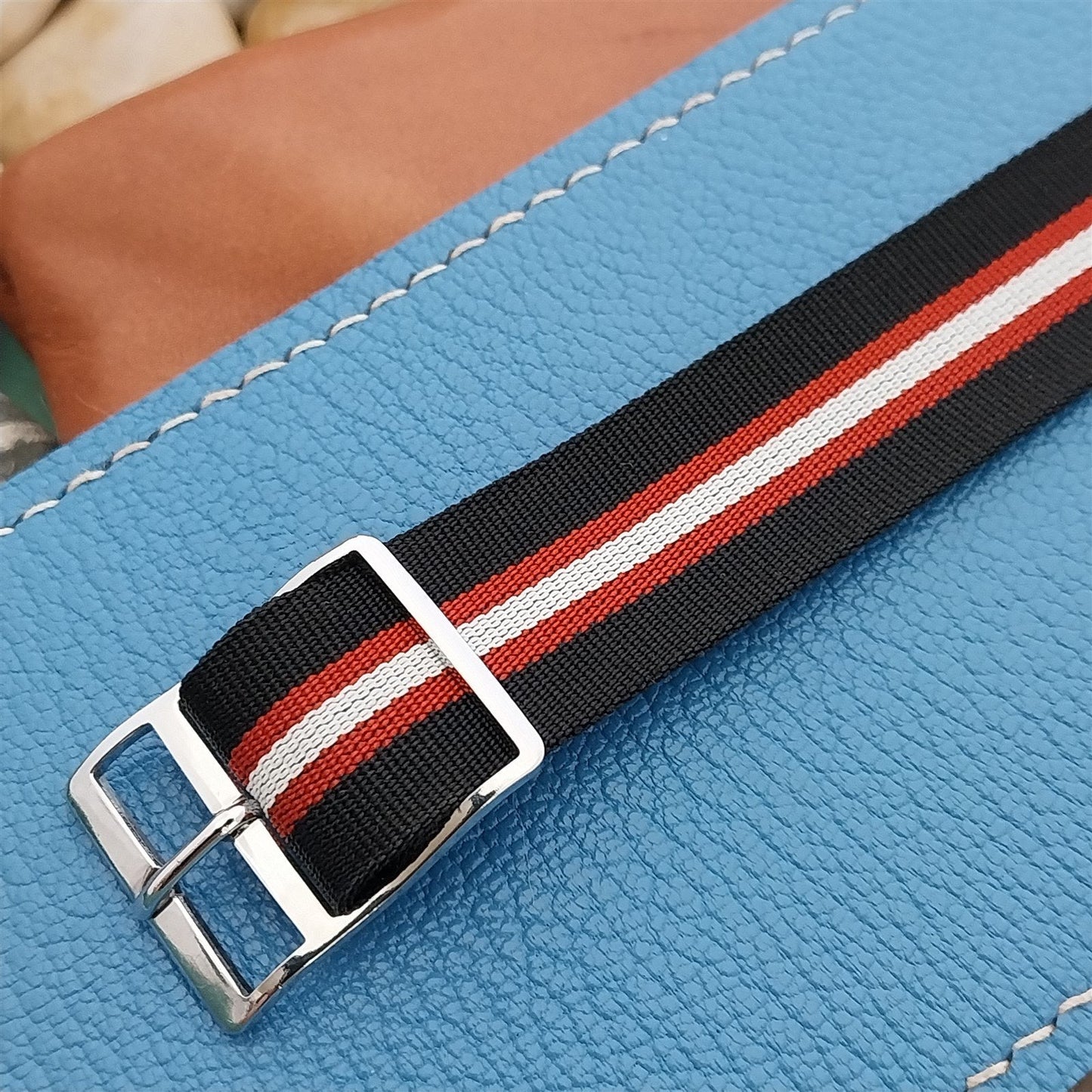 Vintage 18mm Striped Perlon Reversible Unused nos Unused Classic Watch Band