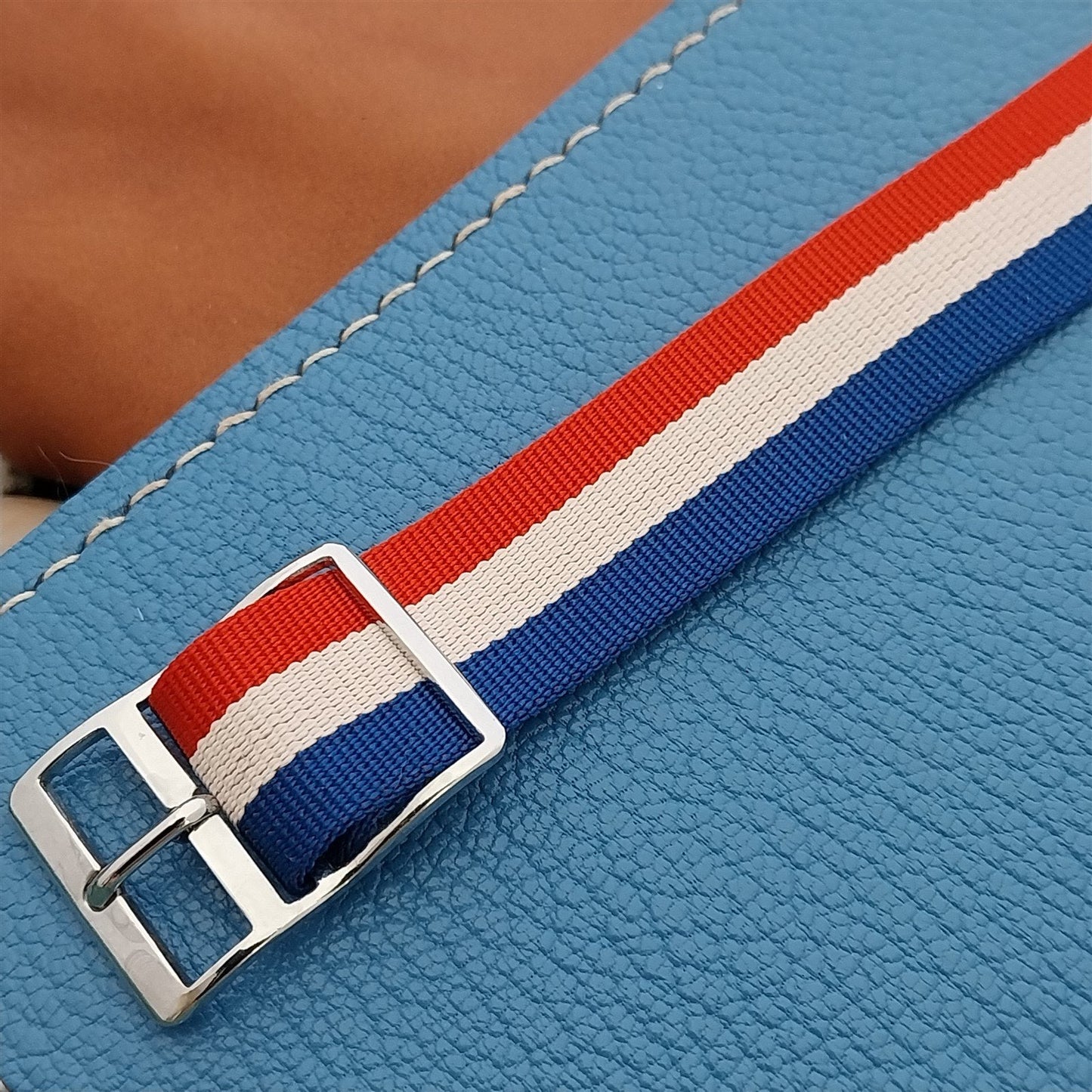 5/8" Striped Perlon Reversible Red White Blue Black Unused Vintage Watch Band