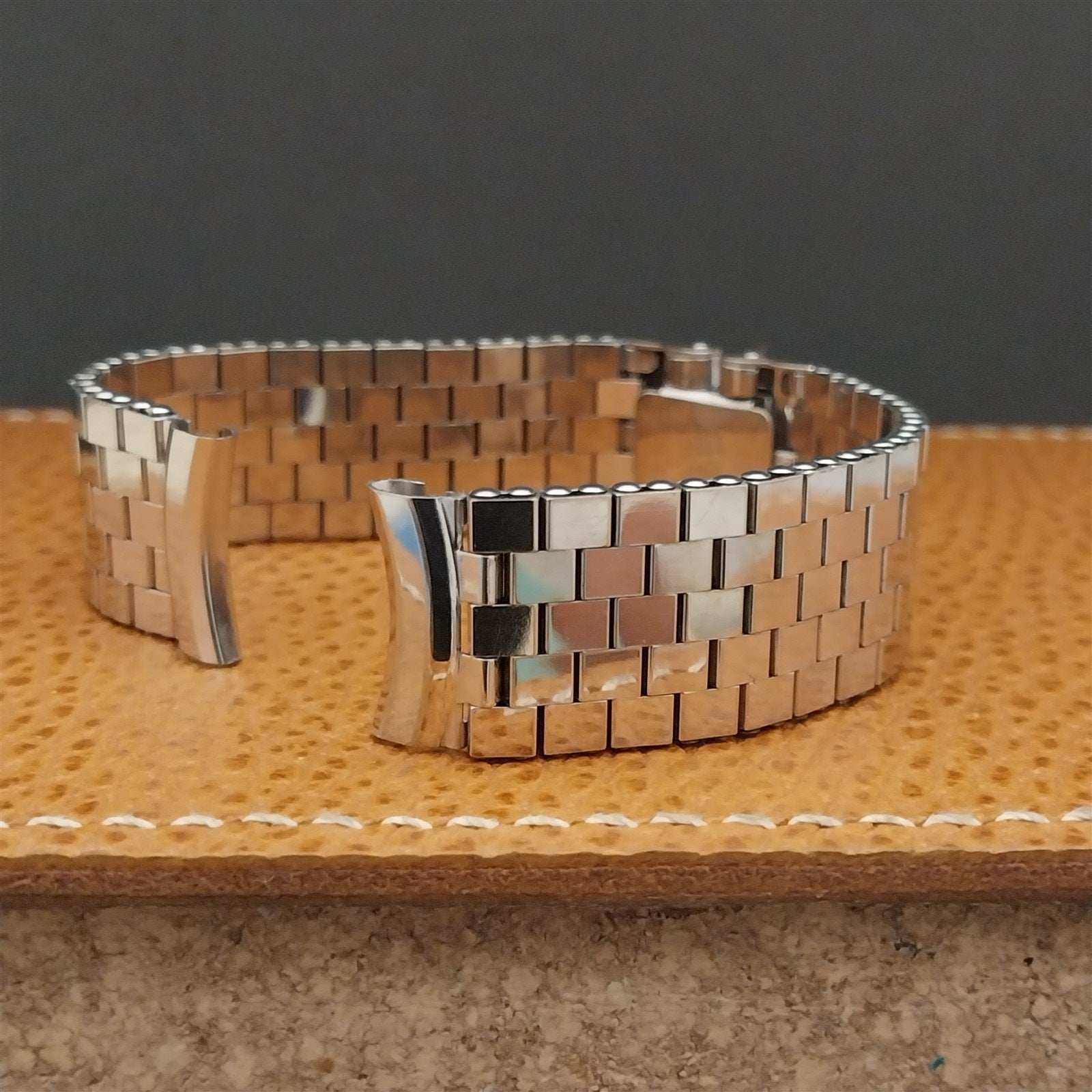 1950s 10k White Gold-Filled Long Brick Link Kreisler 5/8" nos Vintage Watch Band