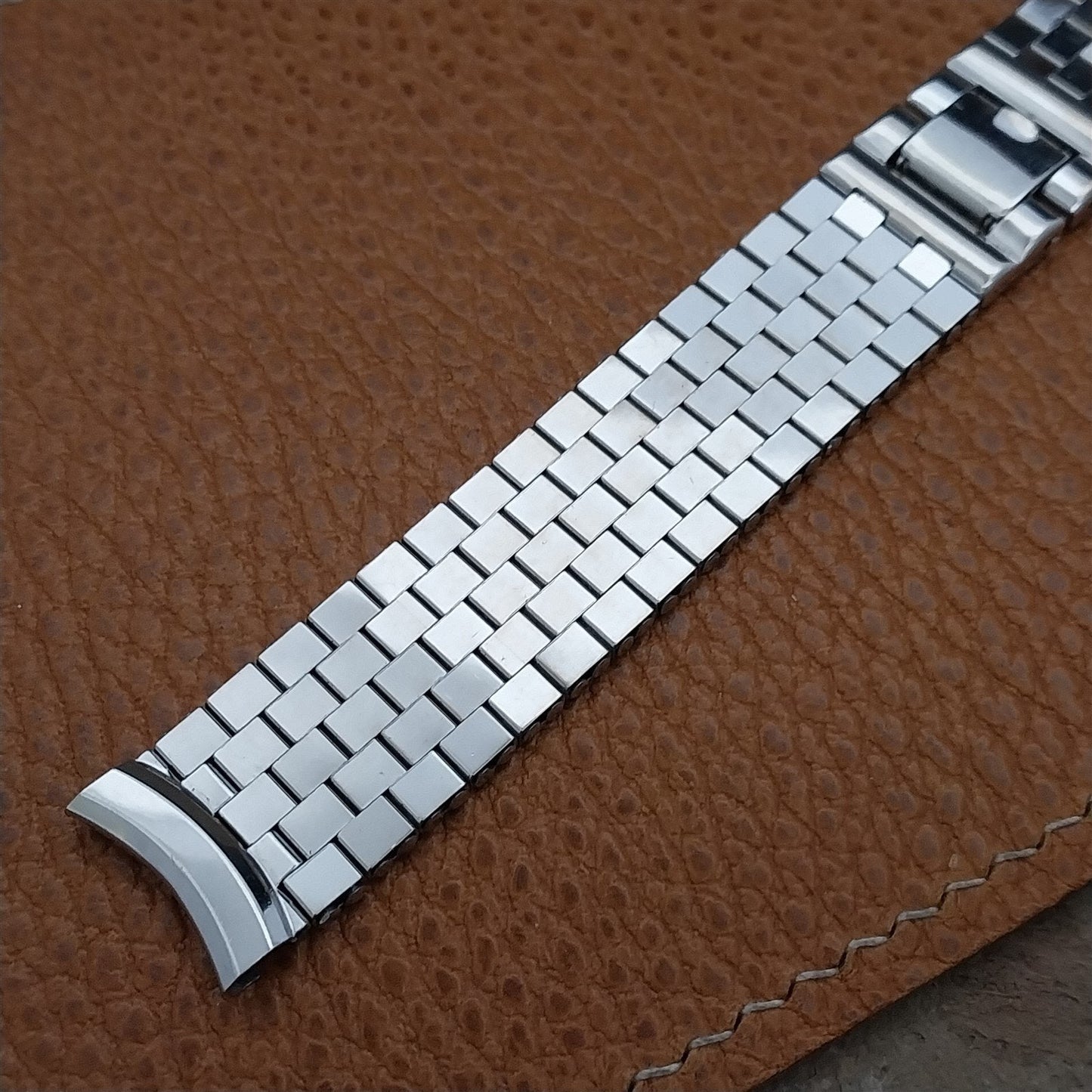 1950s 10k White Gold-Filled Long Brick Link Kreisler 5/8" nos Vintage Watch Band