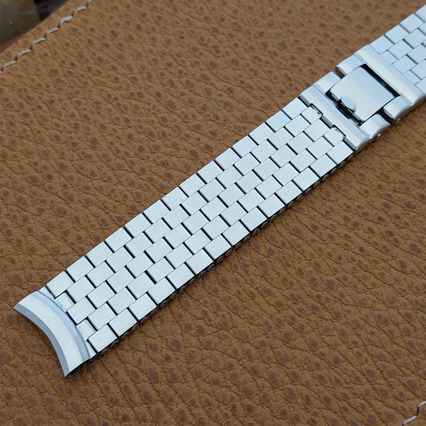 1950s 10k White Gold-Filled Long Brick Link Kreisler 5/8" nos Vintage Watch Band