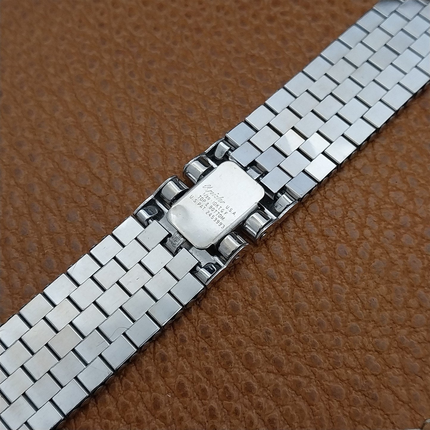 1950s 10k White Gold-Filled Long Brick Link Kreisler 5/8" nos Vintage Watch Band