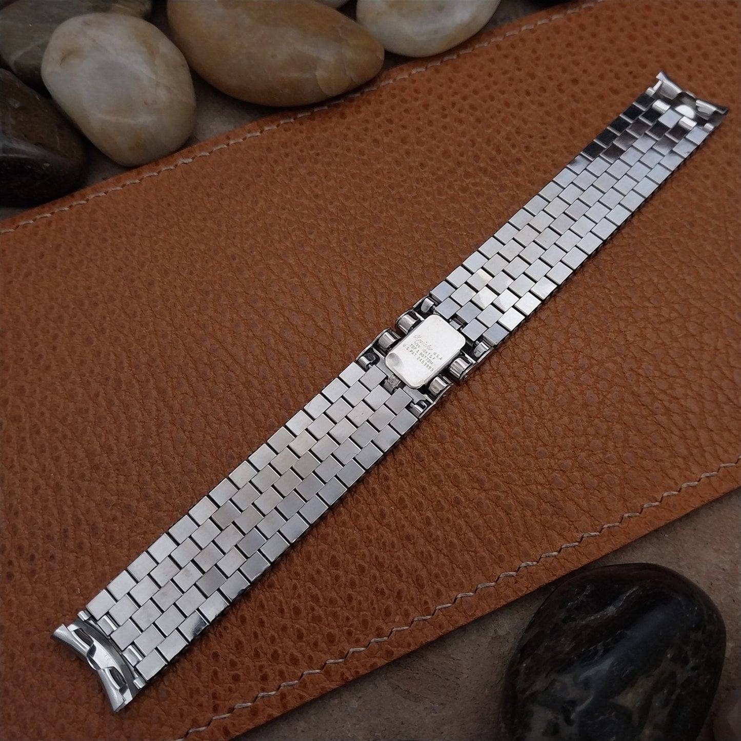 1950s 10k White Gold-Filled Long Brick Link Kreisler 5/8" nos Vintage Watch Band