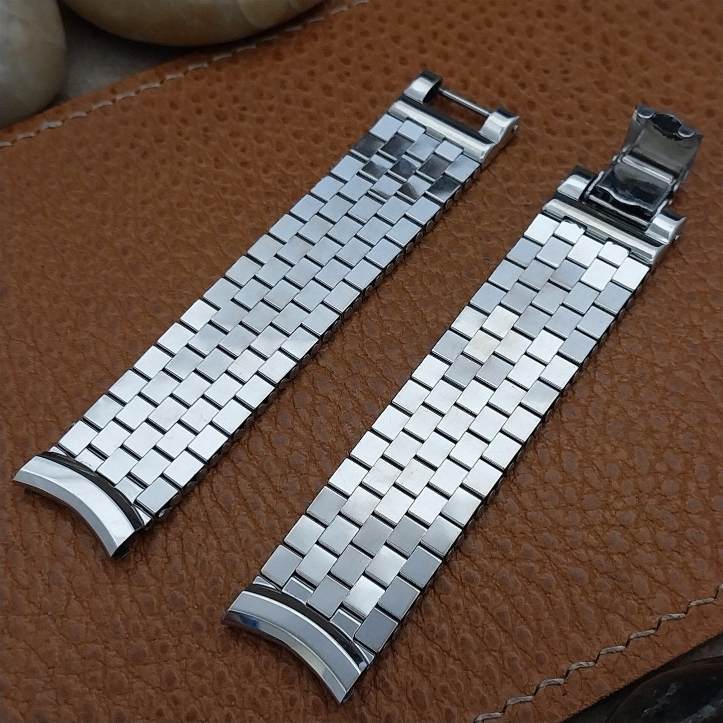 1950s 10k White Gold-Filled Long Brick Link Kreisler 5/8" nos Vintage Watch Band
