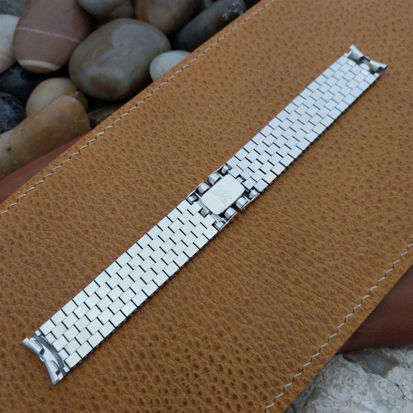 1950s 10k White Gold-Filled Long Brick Link Kreisler 5/8" nos Vintage Watch Band